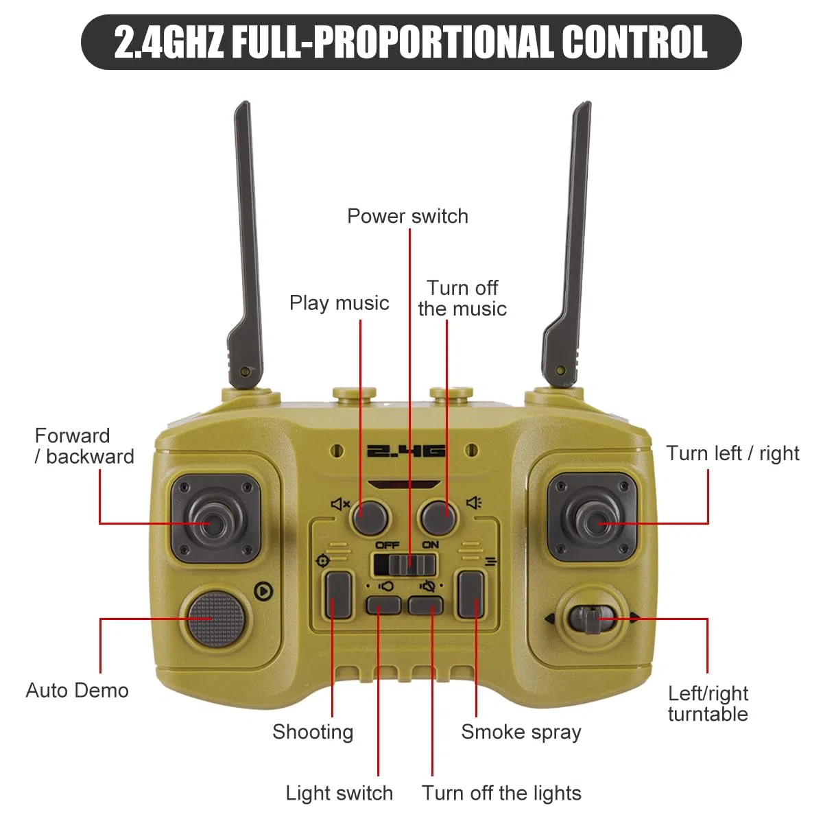 Carro Armato RC che Spara per Bambini Adulti, Modello di Veicoli Militari con Controllo Remoto 2.4G, Carro Armato dell'Esercito Giocattolo con Suono Demo Automatico, Luce, Fumo, 13 Canali