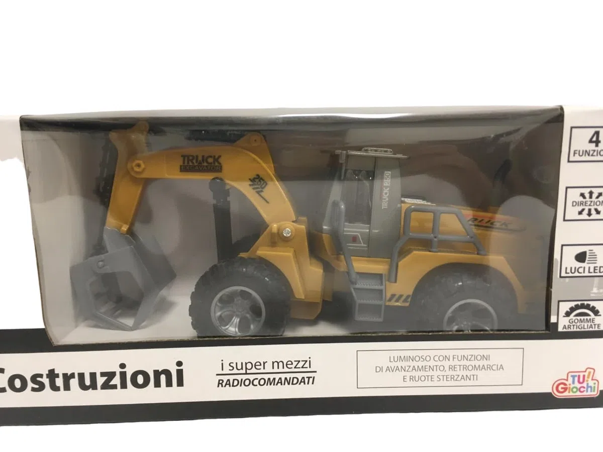 Ruspa Escavatore Giocattolo Radiocomandato RC con Luci LED Mezzi Cantiere Telecomandati Bambini Bulldozer Trattore Scavatrice Ruspa Radiocomandata Mezzi Lavoro Martello Pneumatico Porta Tronchi (B)