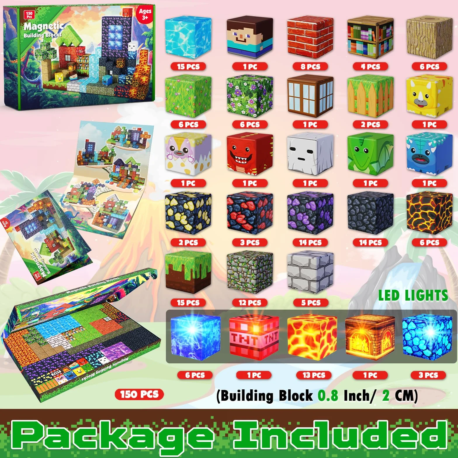Magneverse Costruzioni Magnetiche 150 Pcs Costruzioni Magnetiche per Bambini - Foresta e Dinosauri - Giocattoli Magnetici Montessori per Bambini dai 3 ai 9 Anni Regali di Pasqua per Ragazzi e Ragazze