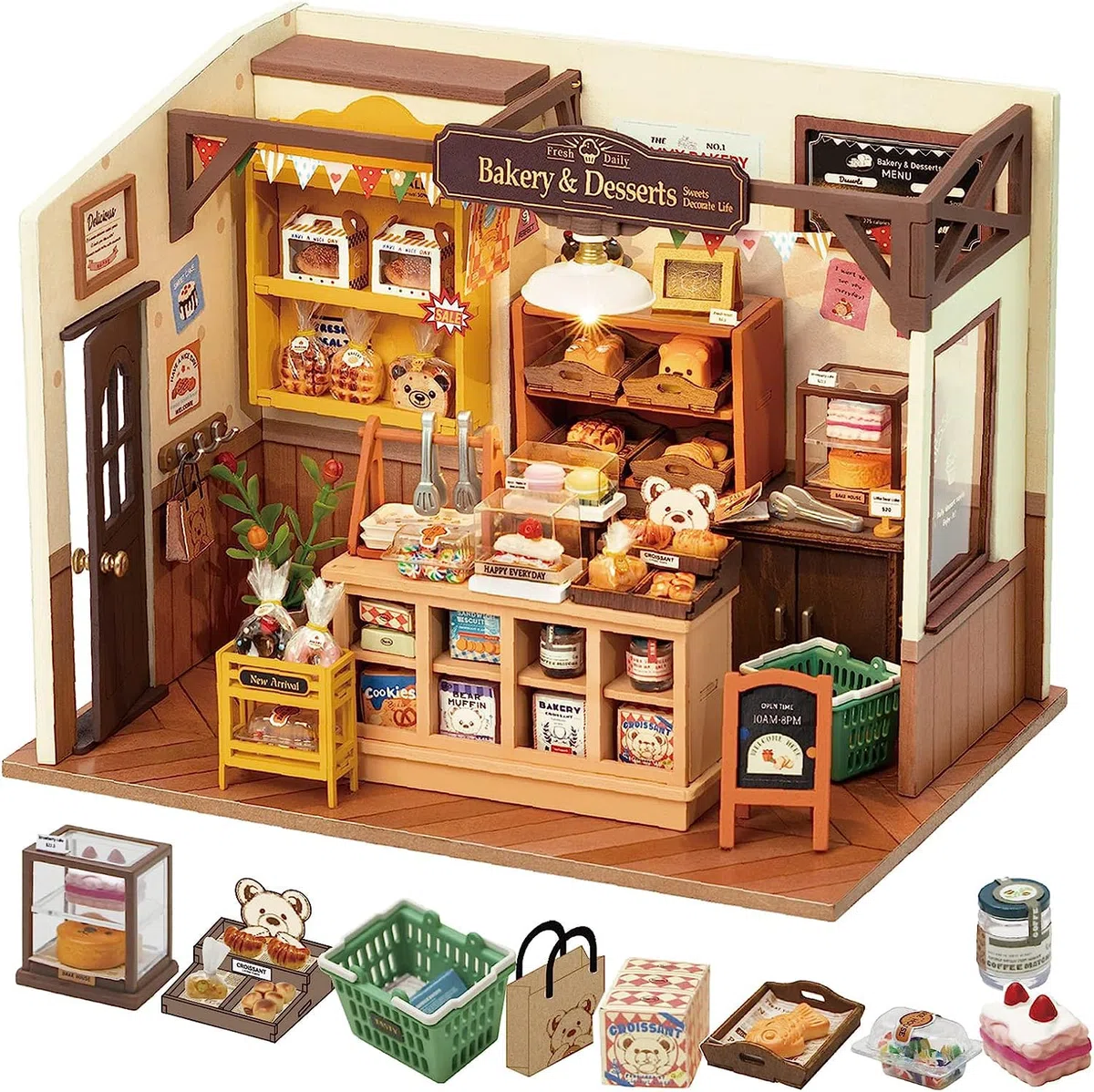 ROBOTIME Kit fai da te in miniatura per adulti, mini casa delle bambole, kit di costruzione con mobili e luci a LED, regalo di compleanno per donne o ragazze.