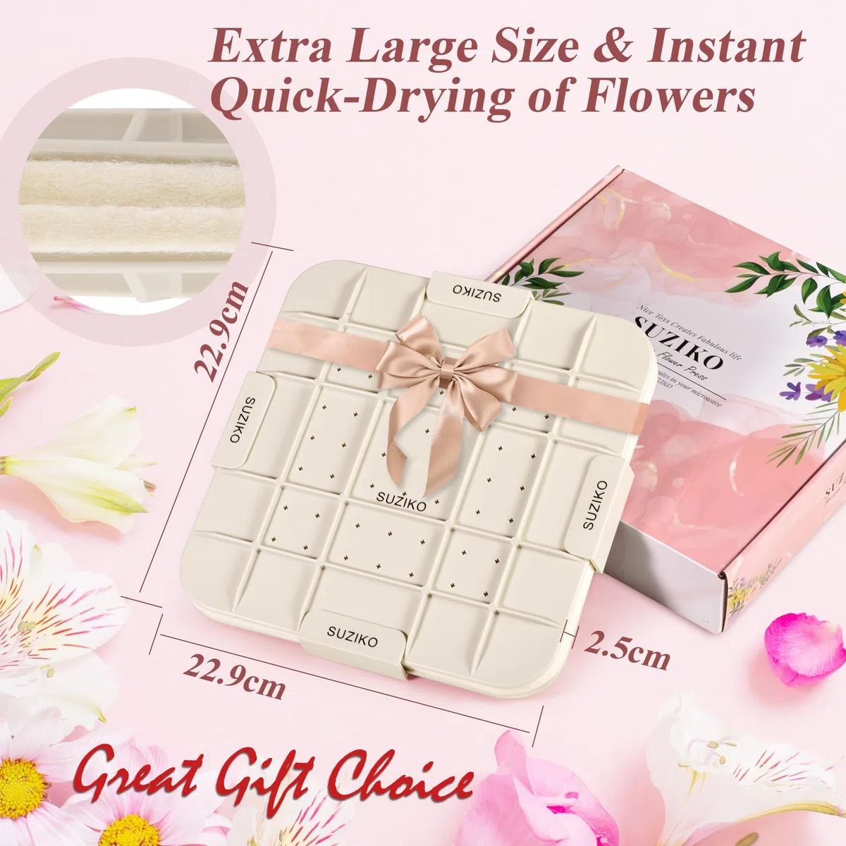 Suziko Nuovo Pressafiori da Microonde Grande da 9 Pollici (23cm) per Pressare Fiori e Foglie e Creare Fiori Pressati con Cornice Fotografica