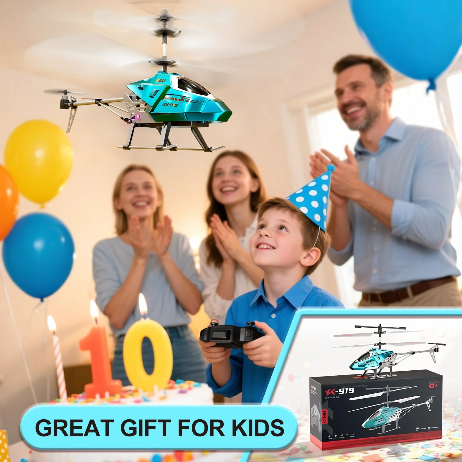 XIKOTEC Elicottero Telecomandato per Bambini, Elicottero Radiocomandato con 2 Batt, LED & Decollo/Atterraggio 1 Tasto, Elicottero Giocattolo Elicottero RC Giochi Regalo per Ragazzi 8+