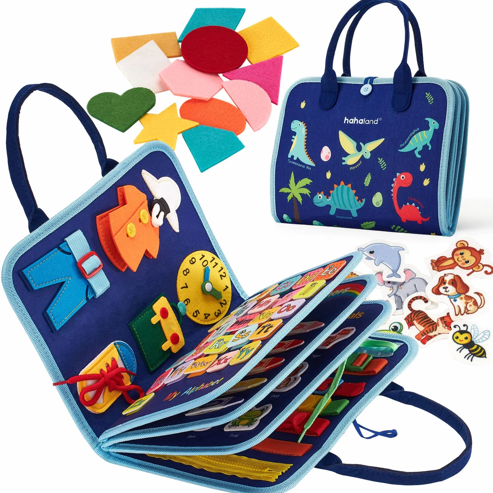 hahaland Montessori Busy Board di Feltro - Pannello Sensoriale Valigetta Interattiva Tavola Libro Didattici - Giochi Educativi per Lo Sviluppo Cognitivo Regalo Bambino 3 Anni