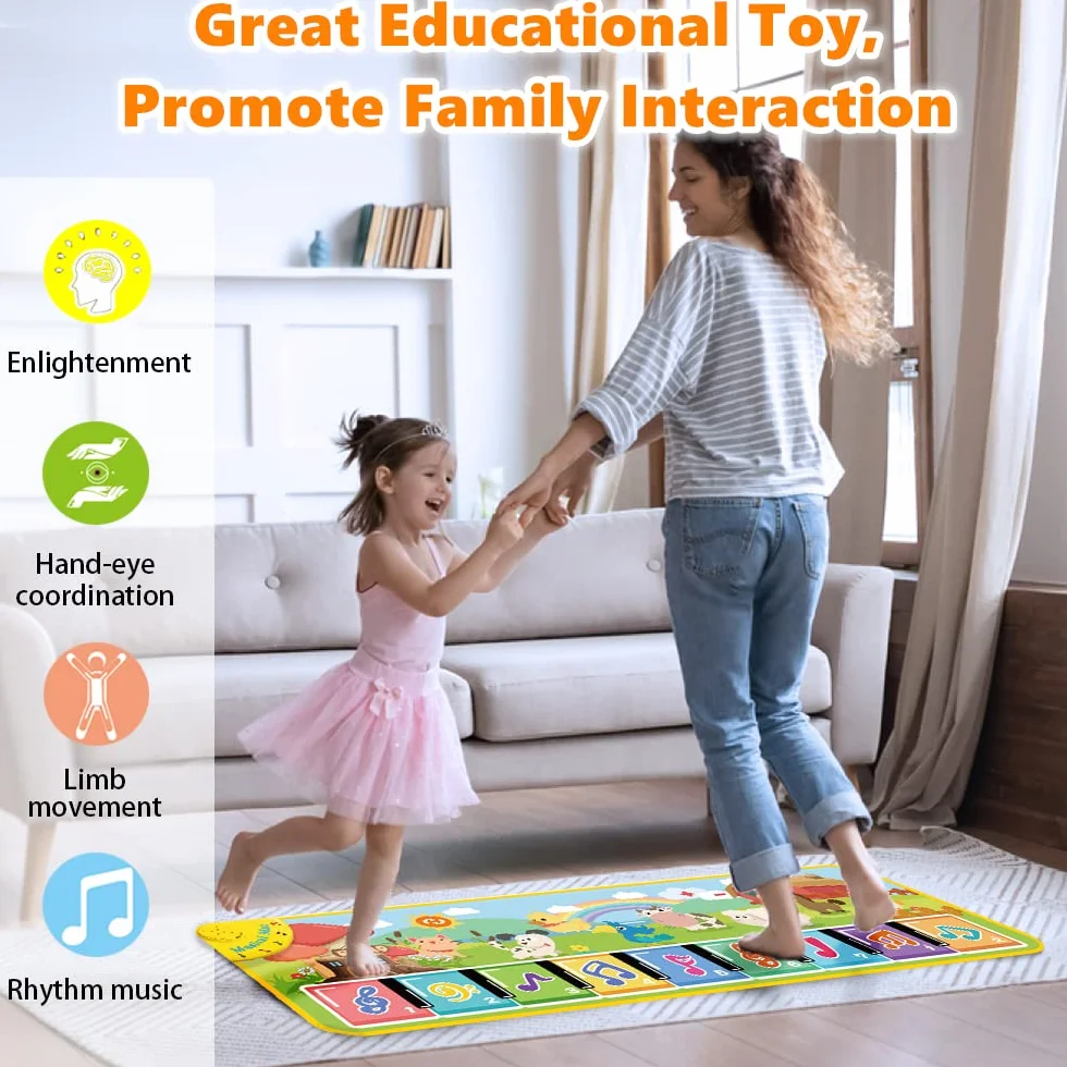 Lobyoh Tappeto Musicale per Bambini con 8 Animali, Piano Regali Compleanno per Ragazzi Ragazze, Tappeto da Danza, Tappetino per Pianoforte, Giocattolo Musicale per Bambini