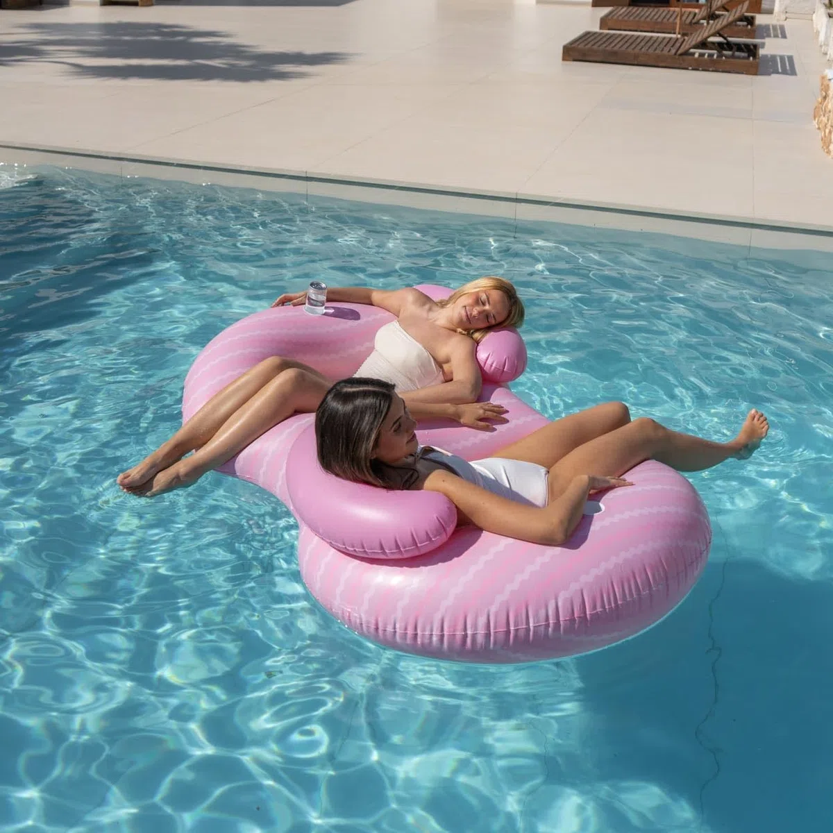 Flamingueo Gonfiabili Piscina - Materassino Mare - Forma Ciambella - 2 Portabevande - Doppia Valvola - PVC Resistente