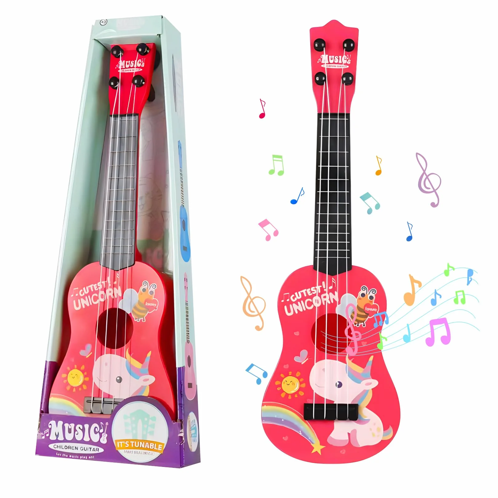 42cm Chitarra per Bambini e Ragazzi - Ukulele con 4 Corde Regolabili, Giocattolo Musicale per Principianti