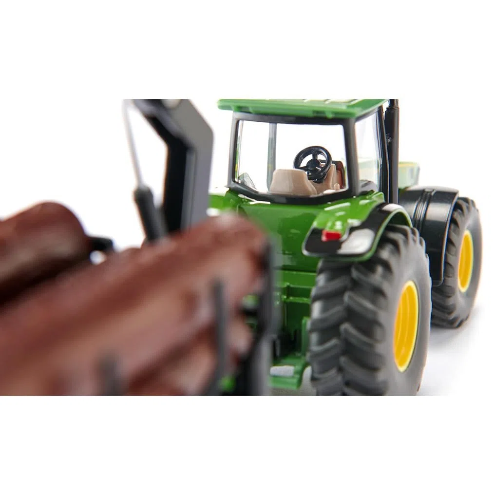 Siku 1954, Trattore John Deere con rimorchio forestale, 1:50, Metallo/Plastica, Verde, Braccio e pinza completamente operativi