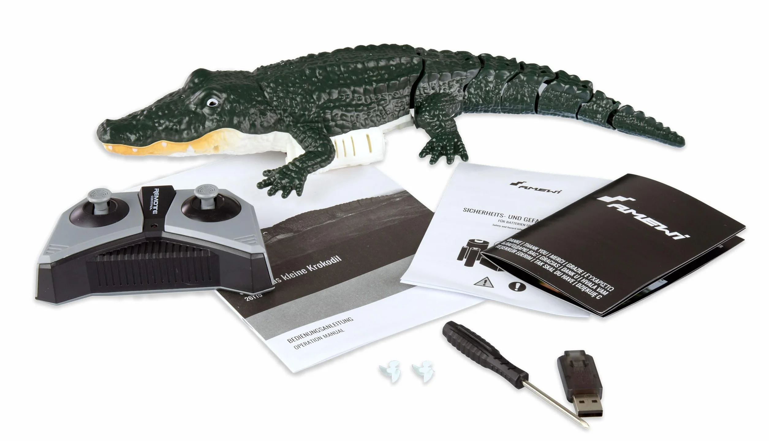 Amewi Croco il piccolo coccodrillo 370 mm 4 canali RC telecomandato RTR, verde