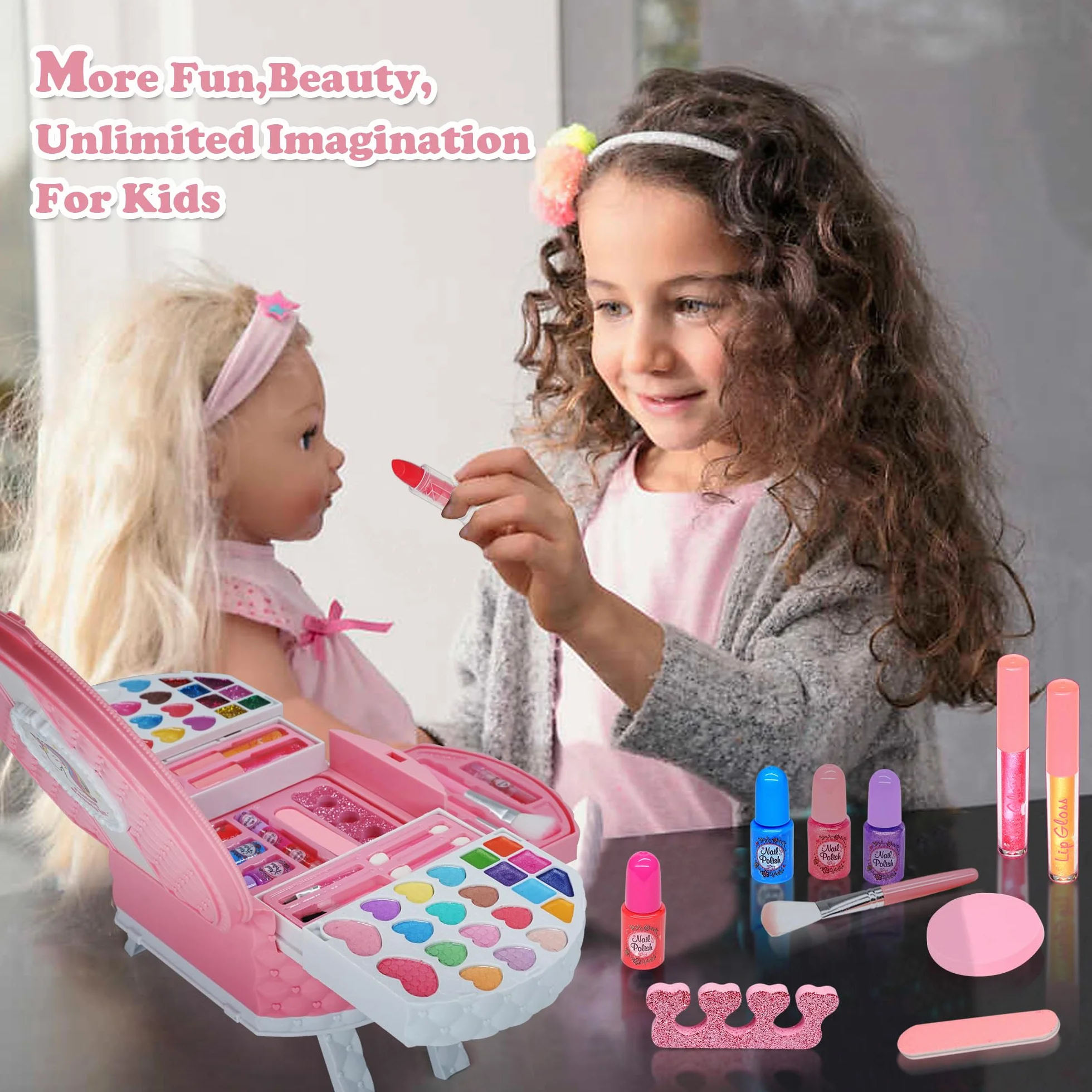 Mrabbitoo Set Trucchi Bambina - 66 pezzi Anallergici Lavabile Valigetta Trucchi Bambina, trousse Trucco Bimba, Giochi Natale Compleanno Regalo Principessa 3 4 5 6 7 8 9 10 11 12 Anni (rosa)