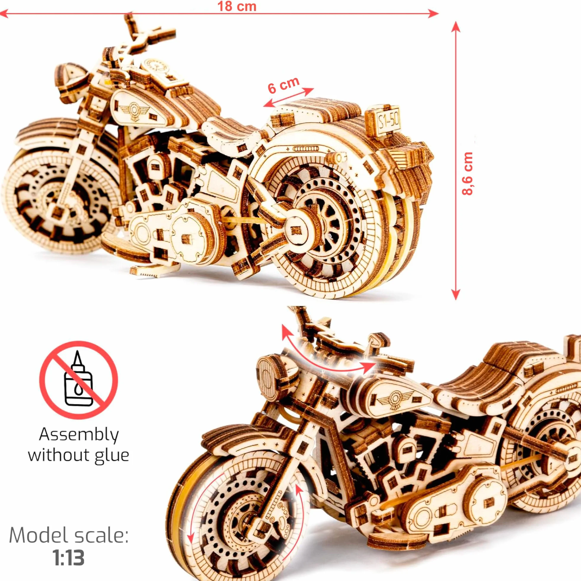 Wooden.City Kit Modello in Legno da Costruire Cruiser V-Twin - Puzzle 3D Moto - Meccanico - 3D Puzzle per Adulti e Adolescenti - Taglio Laser - Fai da Te