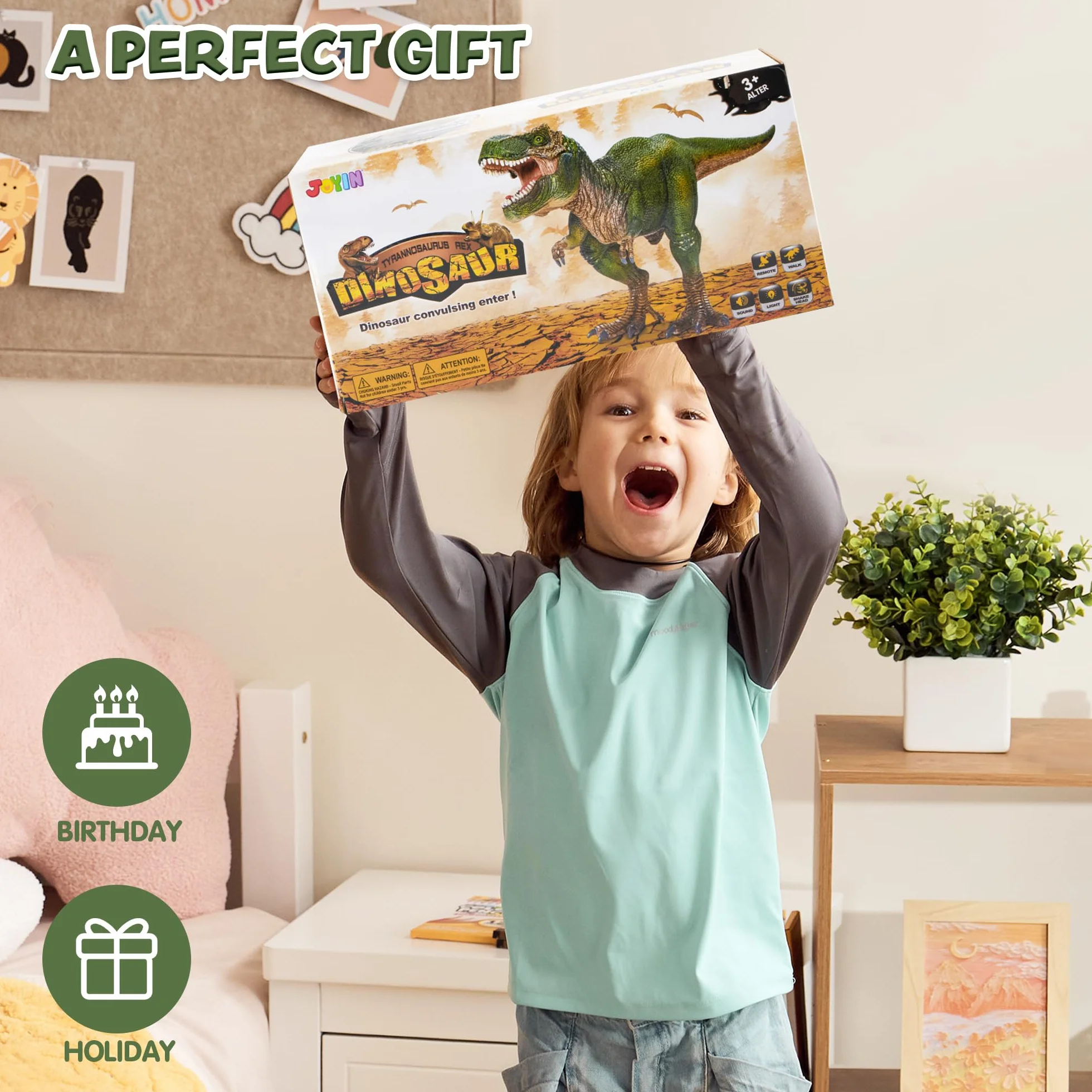 JOYIN LED Dinosauro Telecomandato Camminando e Ruggendo Giocattoli di Dinosauro T-Rex Realistici con Occhi Luminosi, Movimento a Piedi, Scuotendo la Testa per i Bambini Ragazzi Ragazze