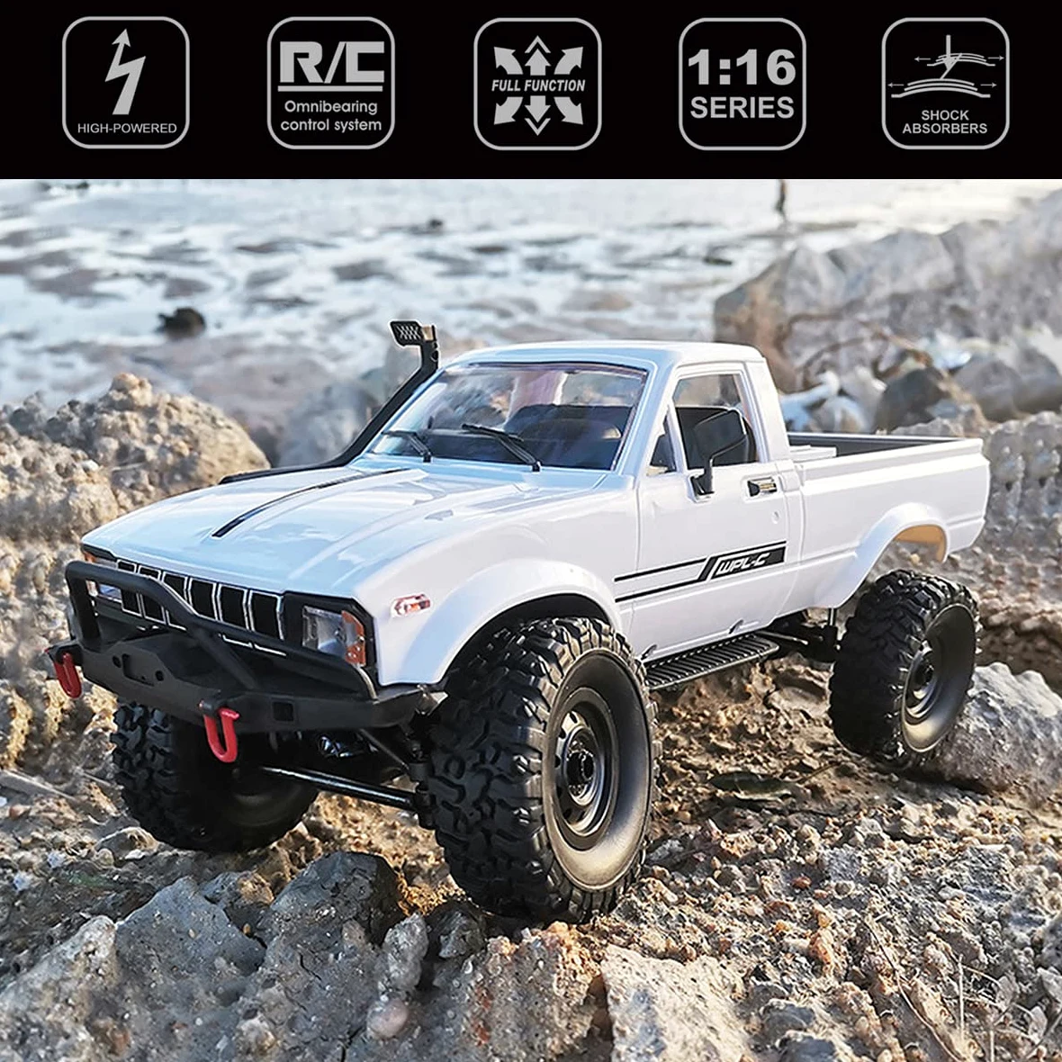 fisca 1:16 Camion telecomandato WPL C24-1 Auto Full Scale 4WD fuoristrada con fari RC, modello giocattolo di veicolo scala 1:16