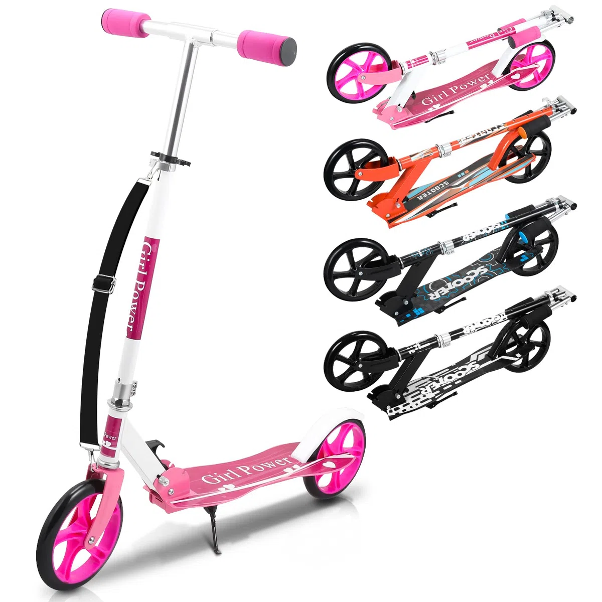 Monopattino per bambini, regolabile in altezza per 5 anni, monopattino per bambini con ruote da 190 cm, pieghevole con tracolla