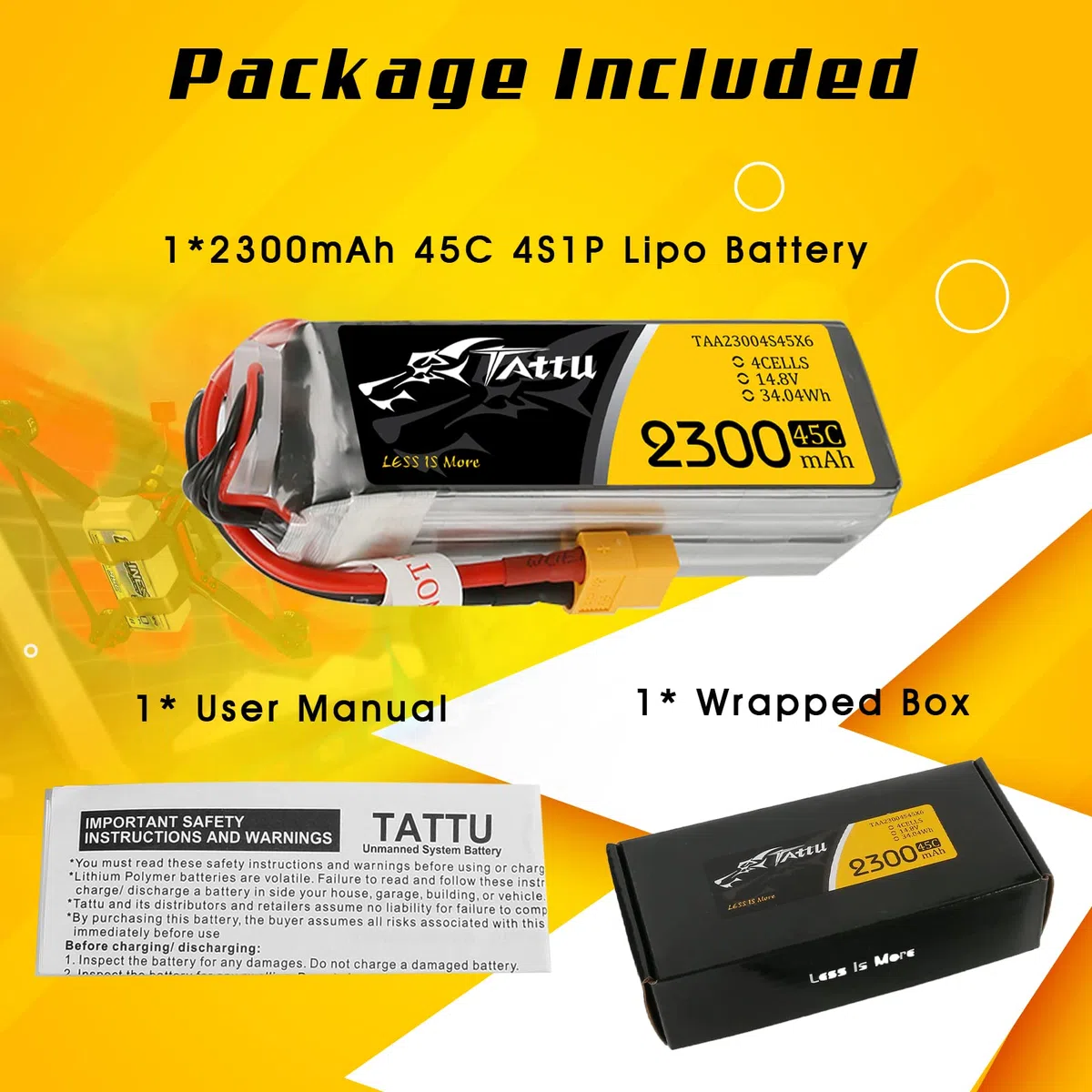 Tattu 4S Lipo Batteria 14.8V 2300mAh 45C Custodia morbida Batterie con connettore XT60 Spina per Droni da corsa FPV RC Helicopter RC Airplane RC Hobby