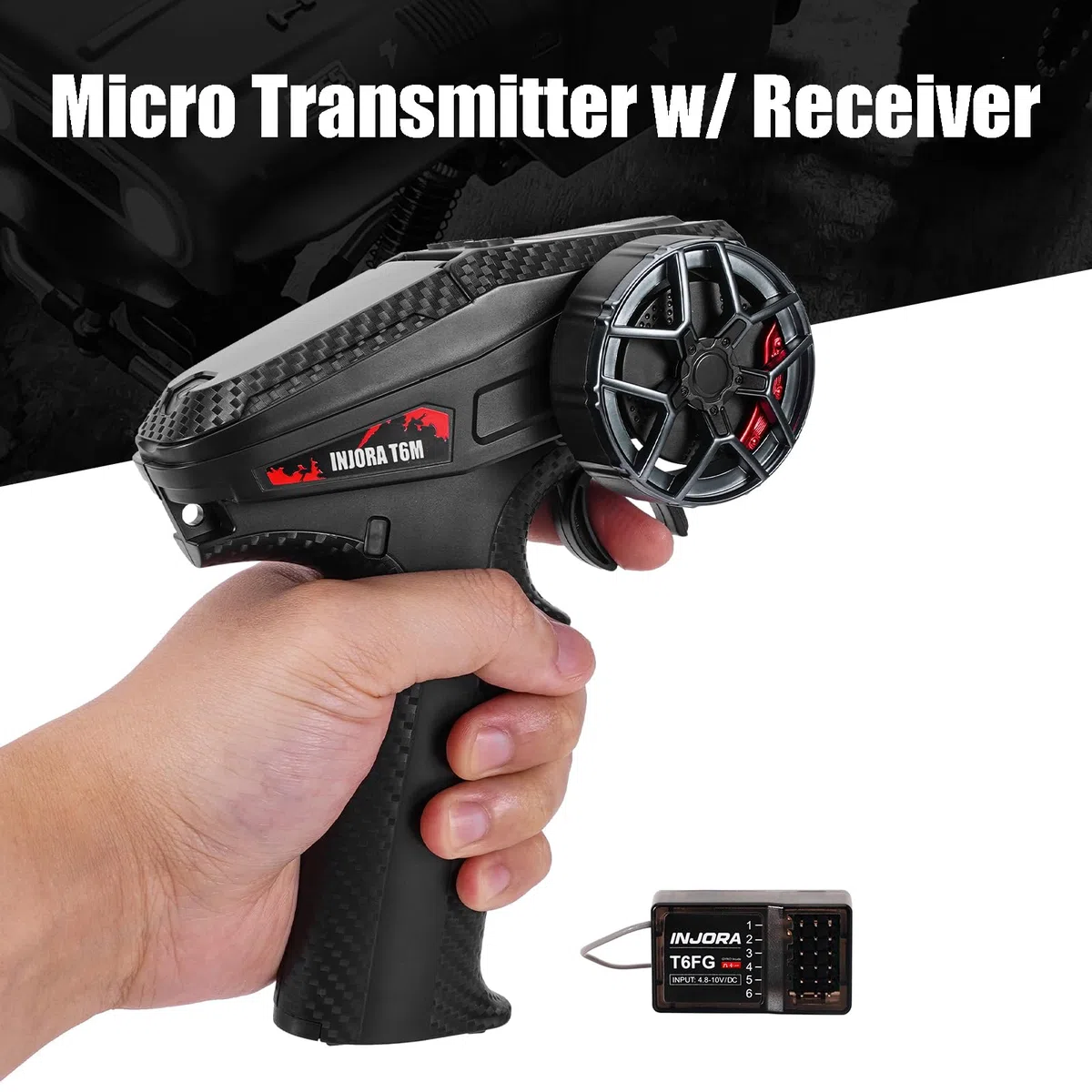 INJORA INT-T6M Trasmettitore Digitale Micro 2.4GHz con Controllo Remoto e Ricevitore 6CH per TRX4M SCX24 Auto RC 1/24 1/18(T6M)