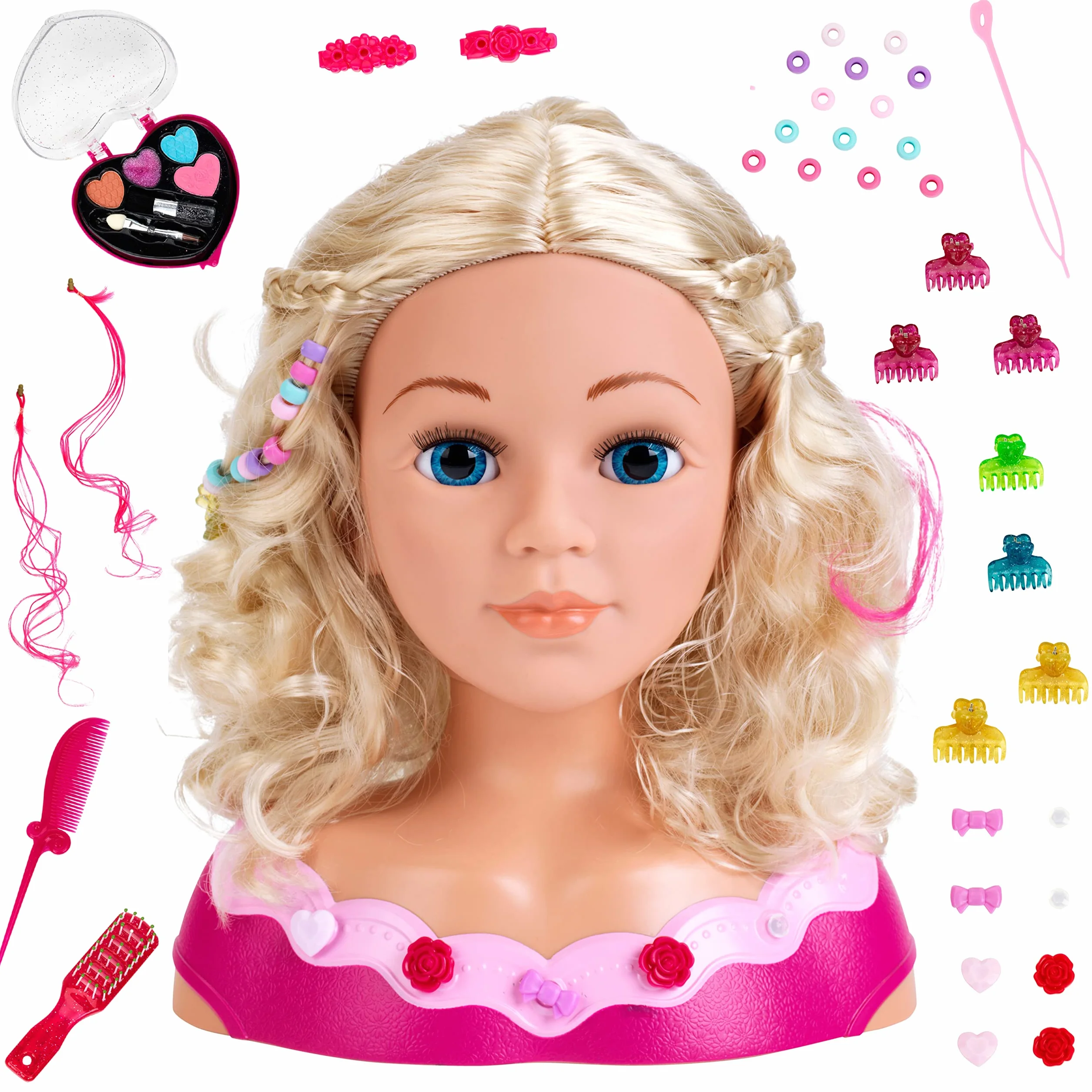 Theo Klein 5392 Busto per Trucco e acconciatura Emma, Include Cosmetici a Forma di Cuore e Accessori per Capelli, Capelli Lavabili e pettinabili, Giocattolo per Bambini dai 3 Anni in su