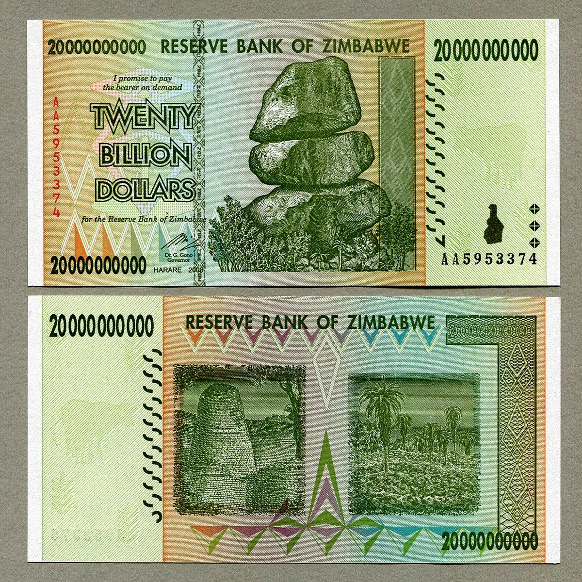 RBZ Collectibles Zimbabwe 50 20 10 5 1 miliardo di dollari banconote 2008 set completo di bollette di valuta UNC