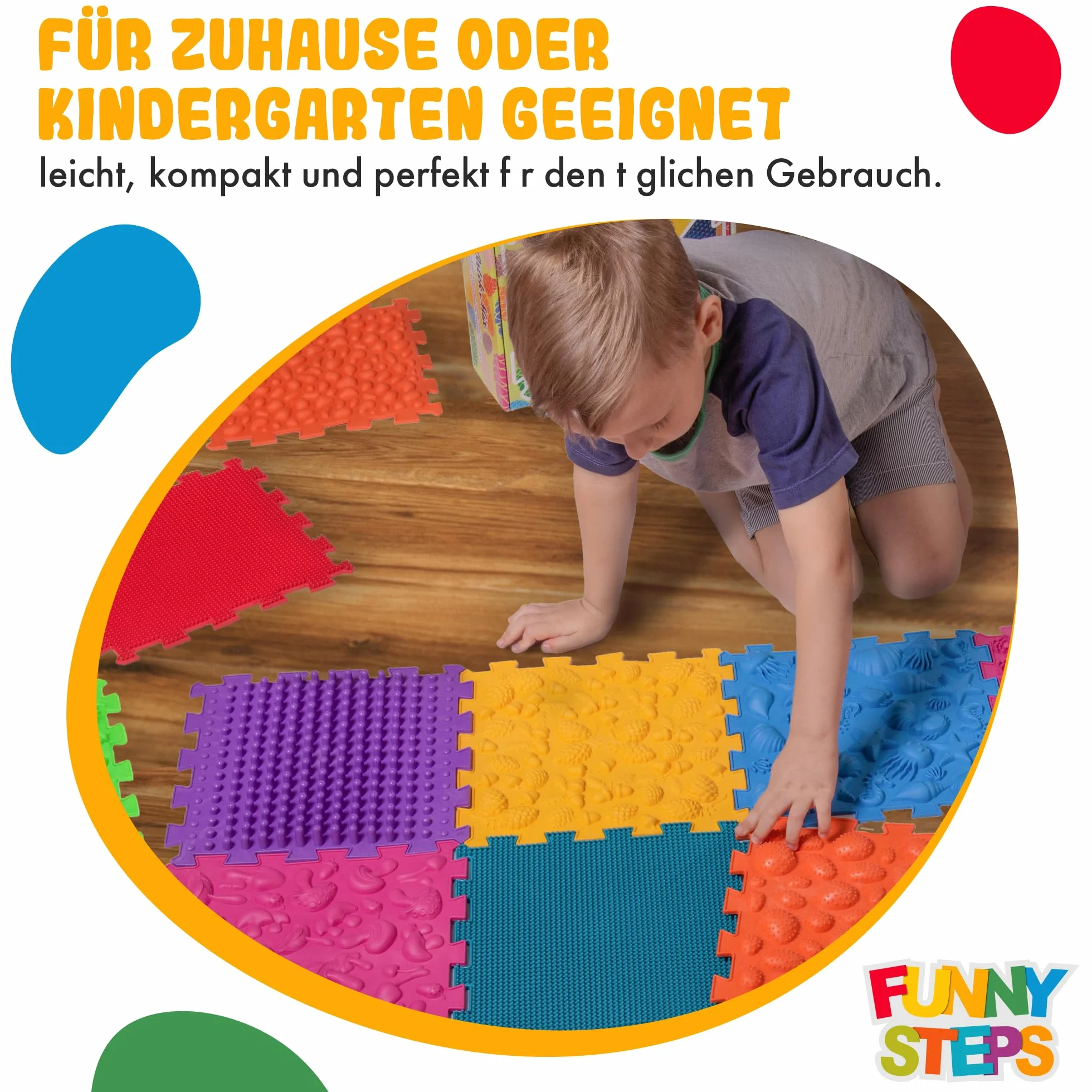 Tappetini ortopedici per massaggi sensoriali e strutturali "Puzzle Mix", 8 pezzi.