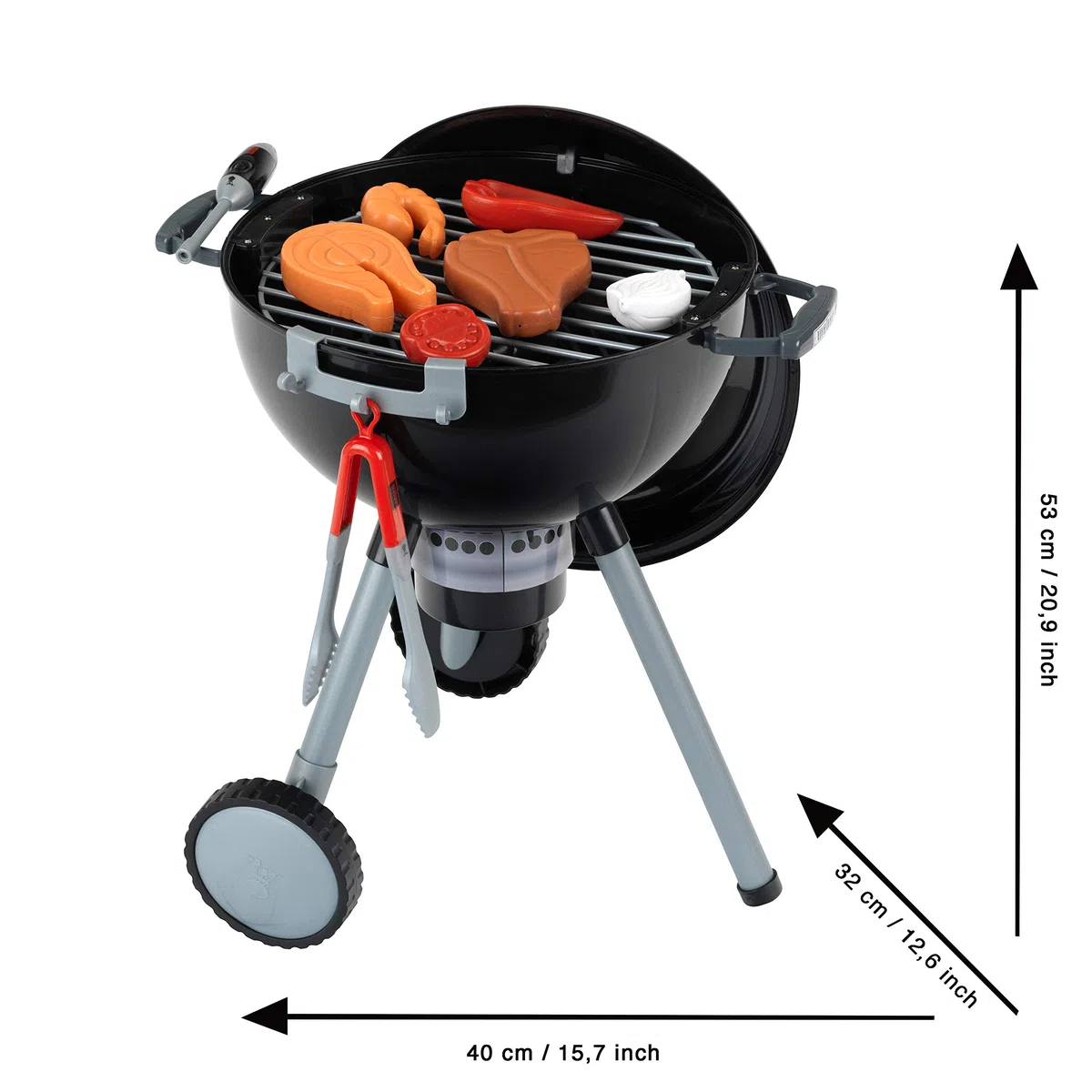 Theo Klein 9401 Barbecue a sfera Premium Weber con luce e suono, Incl. accendino con testa magnetica per l'attivazione del mucchio di carbone, Giocattolo per bambini a partire dai 3 anni di età