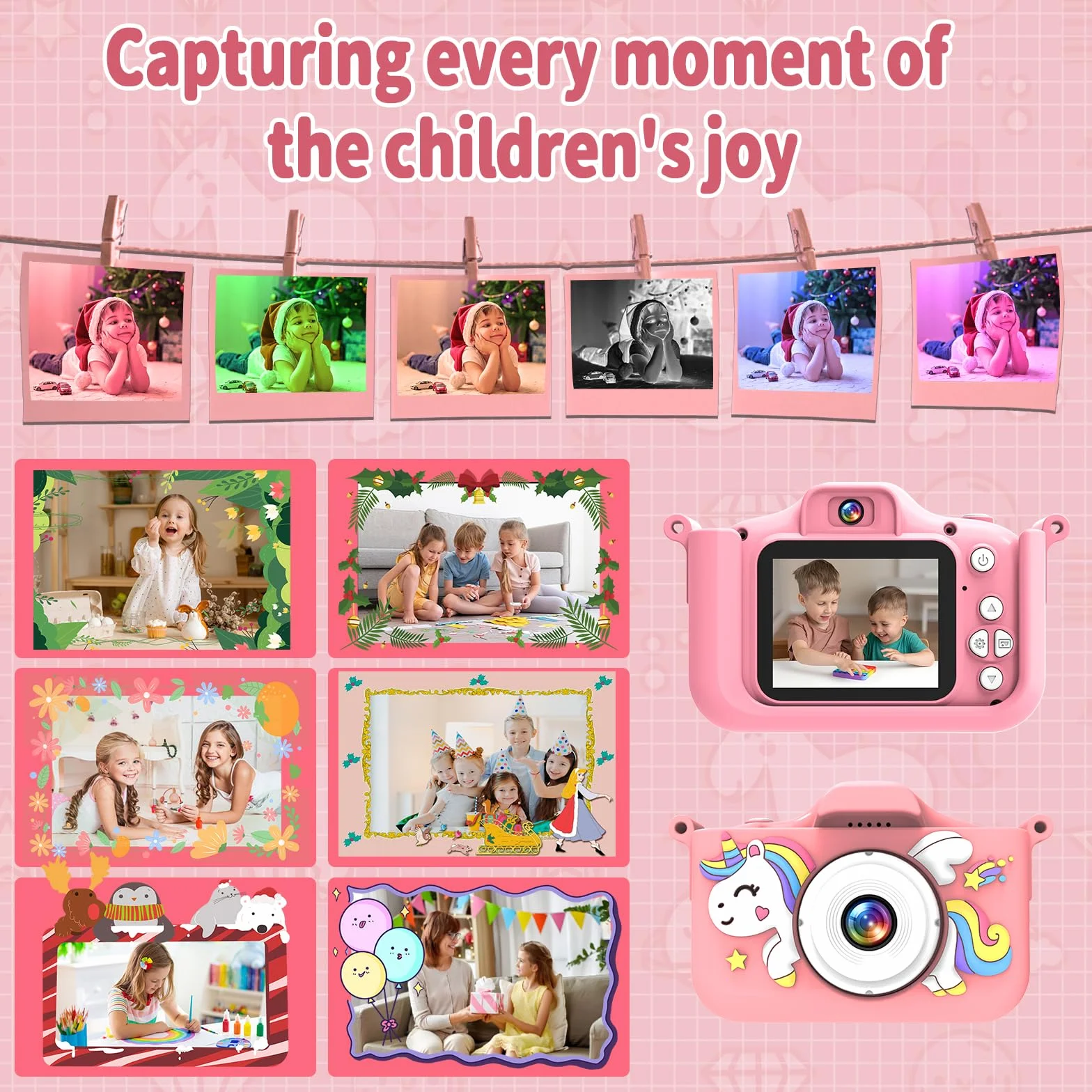 Macchina Fotografica Bambini Unicorno, con 32 GB Schede e Lettore di Schede USB, Fotocamera Giocattoli per Ragazze, Regali di Natale e Compleanno per Bambini dai 3 ai 12 Anni(Rosa)