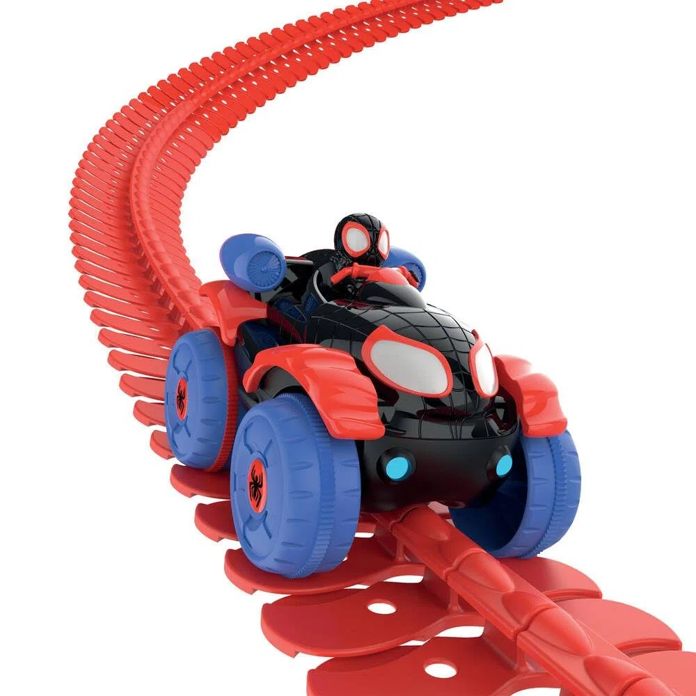 Smoby - Spidey FleXtreme Set Spin - 4 m40 di circuito per auto - 184 piste flessibili e modulabili + 1 veicolo morale effetti luminosi - 180926