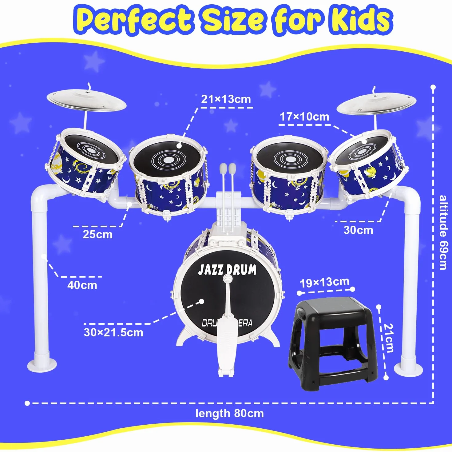 Batteria per bambini, set di batteria Verdantree Toy, batteria bambini, 5 strumenti musicali a percussione, educazione precoce, giocattoli per di 3, 4 e 5 anni