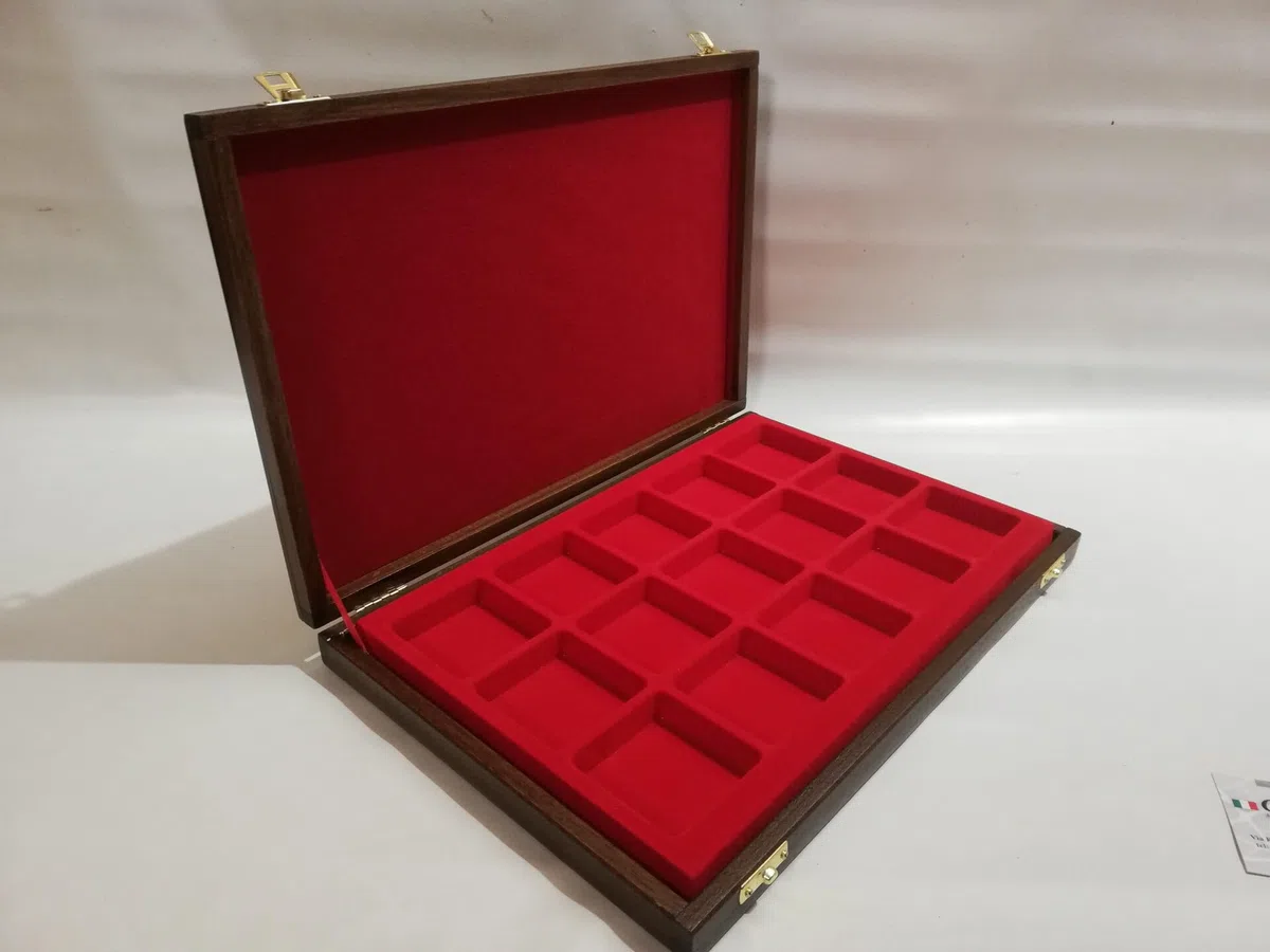 Coins&More Cofanetto in legno per orologi da taschino, gemme, fossili e minerali – fatto a mano, interni morbidi, certificato