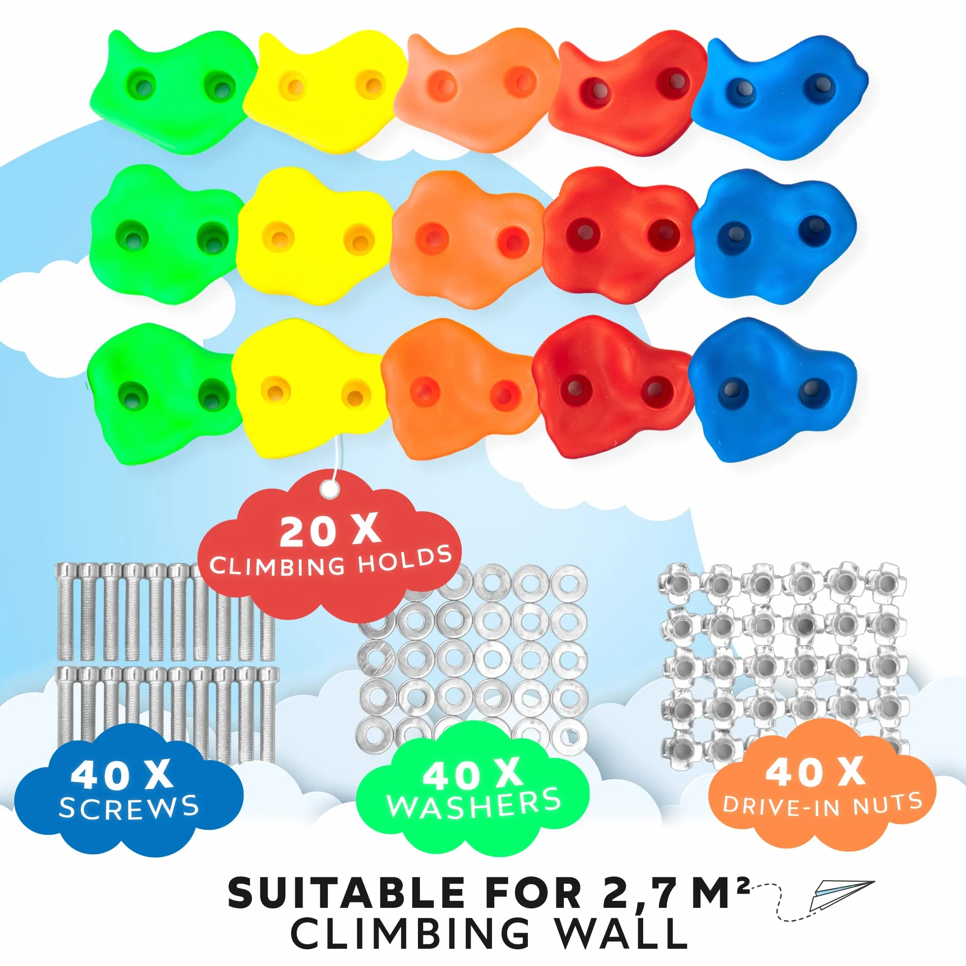 GO!elements Prese Arrampicata per bambini set da esterno incl. materiale di fissaggio | pietre per arrampicata indoor per parete d'arrampicata | boulder colorati per torre gioco con viti 15/20/25/30er