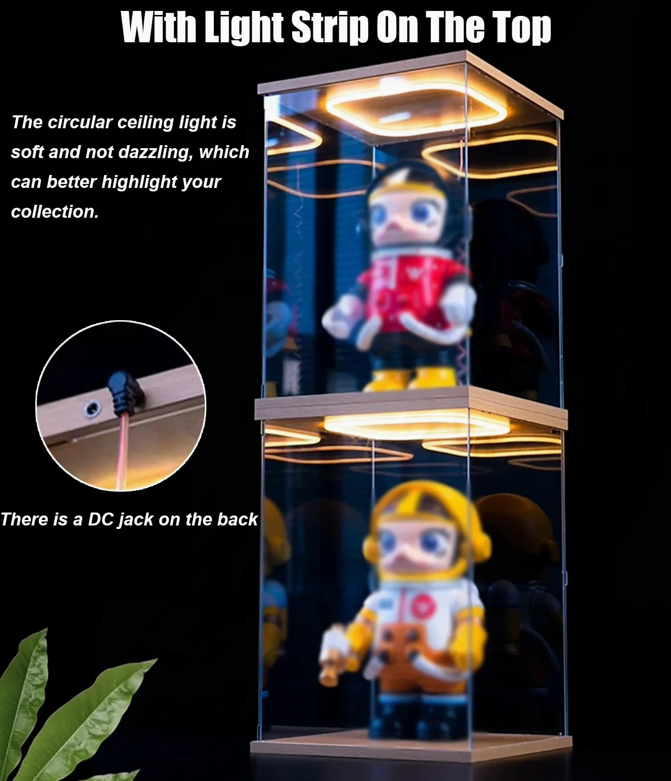 Teca Plexiglass Vetrina Alta In Acrilico con Luce - 10/15/20/25/30/35/40/50/60 Cm di Altezza Scatola Espositiva per Oggetti da Collezione per Bambole, Grande Mobiletto Portaoggetti con Anta(10x10x30cm