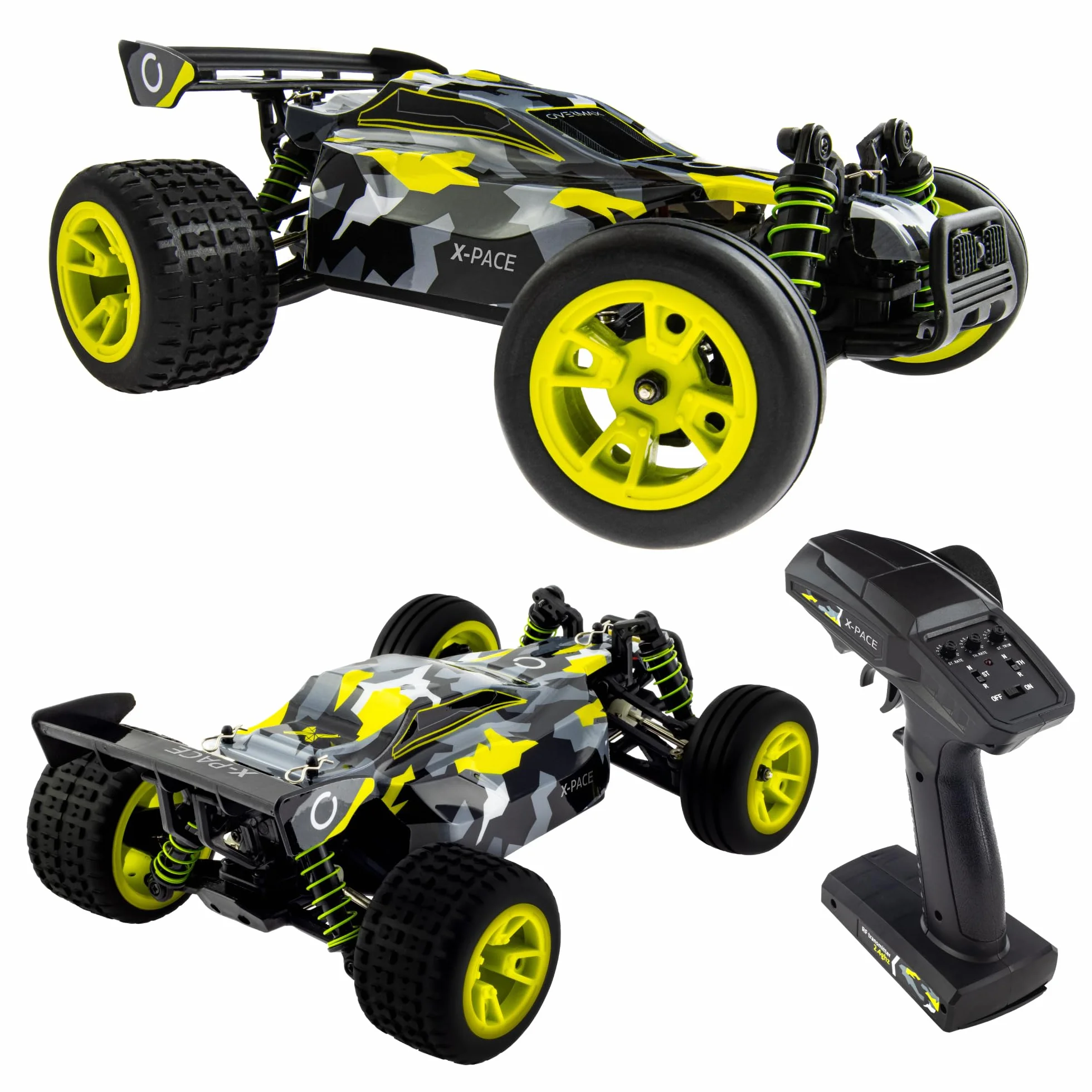 Overmax X-Pace Macchina telecomandata Auto RC Grandi dimensioni, Velocità fino 30km/h Portata fino 100Metri, Trazione 4x4, Senza ricarica fino 30minuti, Sospensione molla, Solida struttura 2 Batterie