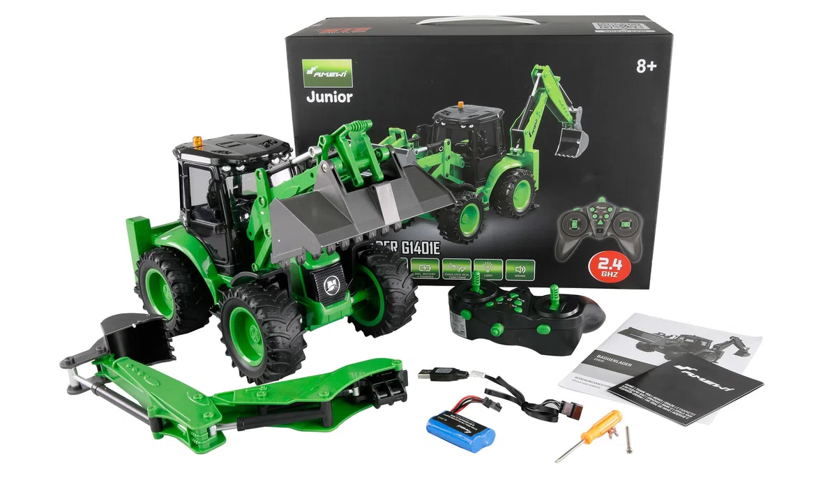 Amewi Terre per escavatori G1401E 1:14 RTR verde telecomandate RC 2 in 1 pale gommate & escavatori bambini 8 anni