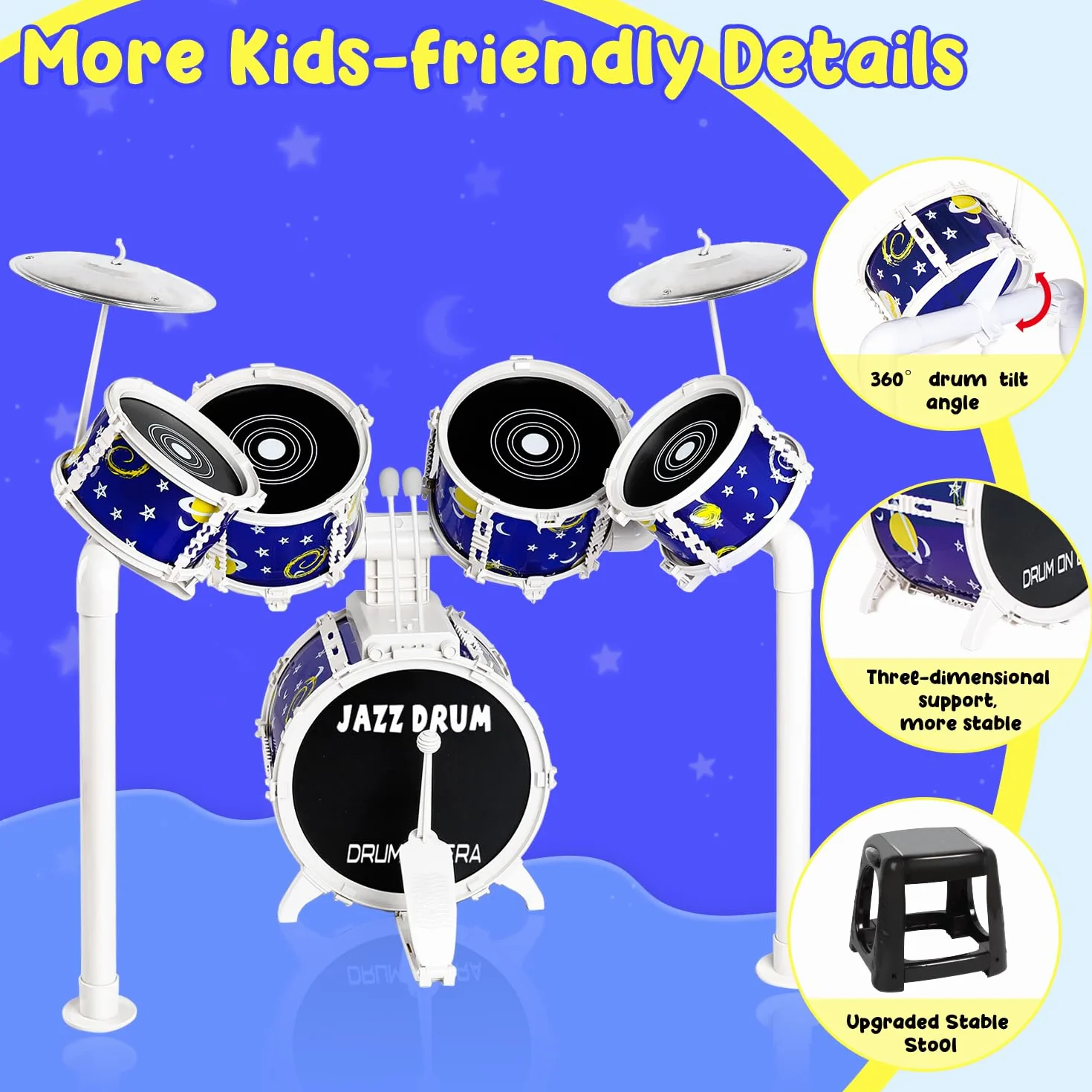 Batteria per bambini, set di batteria Verdantree Toy, batteria bambini, 5 strumenti musicali a percussione, educazione precoce, giocattoli per di 3, 4 e 5 anni
