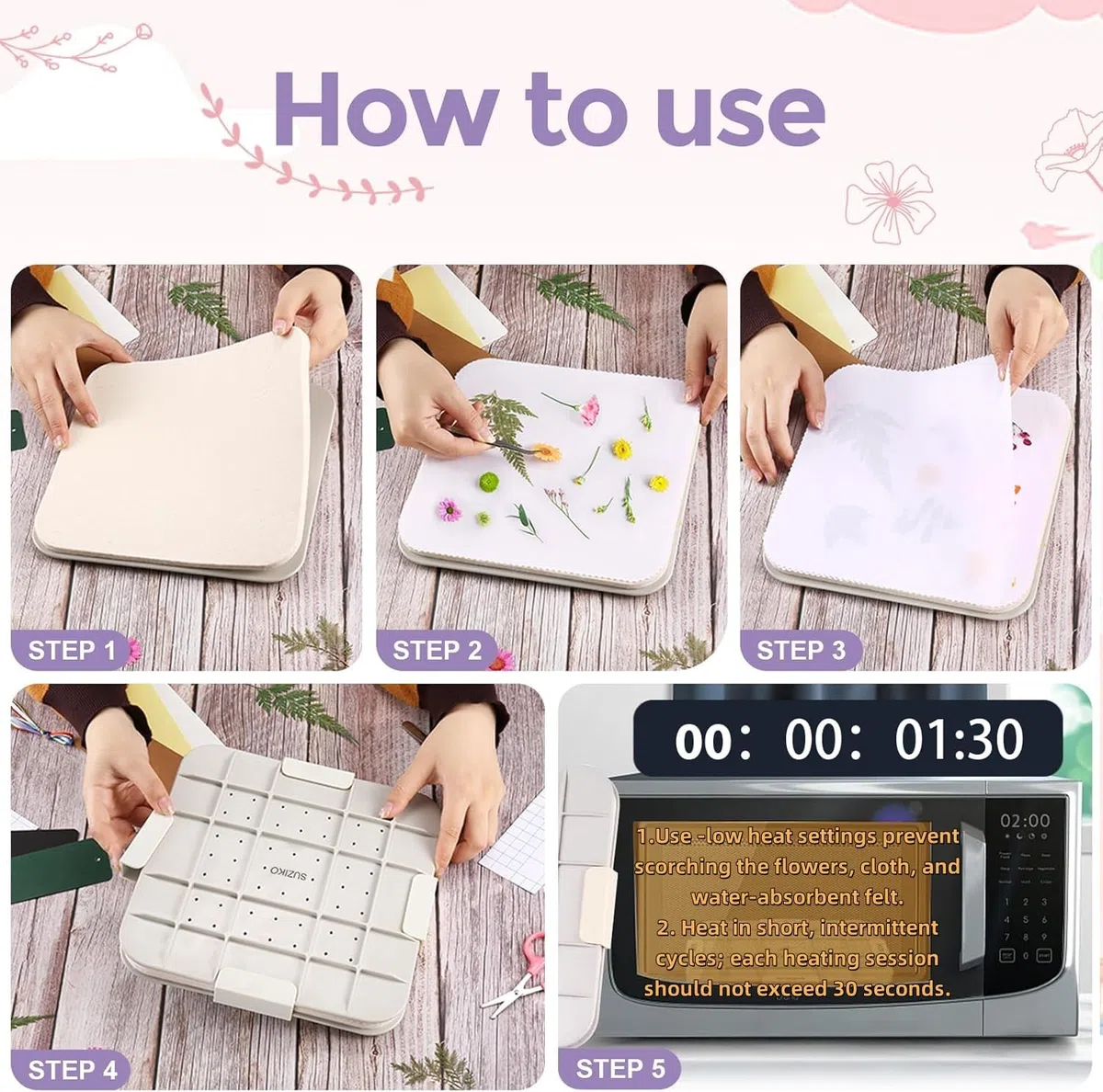 Suziko Nuovo Pressafiori da Microonde Grande da 9 Pollici (23cm) per Pressare Fiori e Foglie e Creare Fiori Pressati con Cornice Fotografica