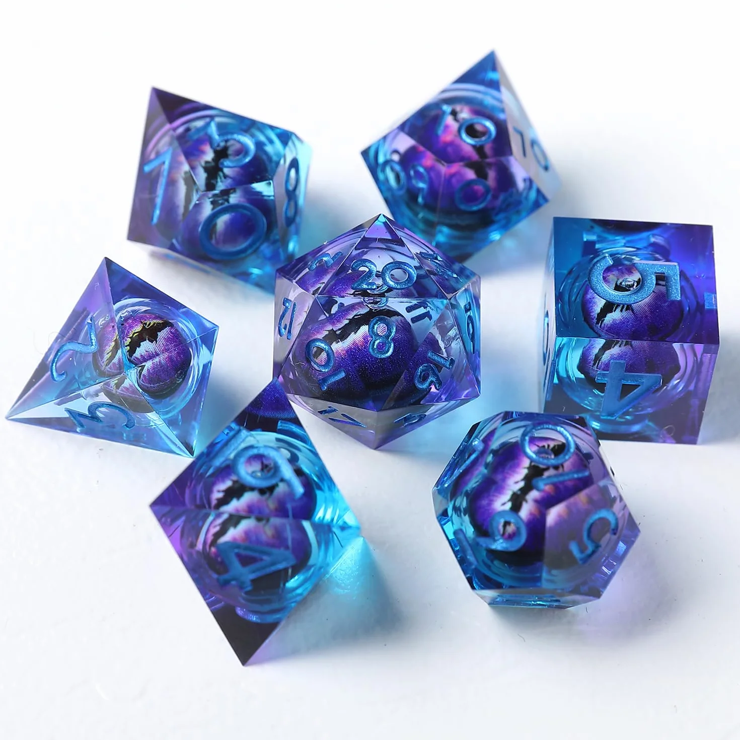 DnD Dadi Set Dadi D&D 7 Pezzi Occhio del Drago Mobili Bulbo Oculare Resina Gioco Particolari con Bordi Affilati Poliedrici Dadi per Dungeon Draghi Pathfinder RPG DND MTG con Confezione Regalo