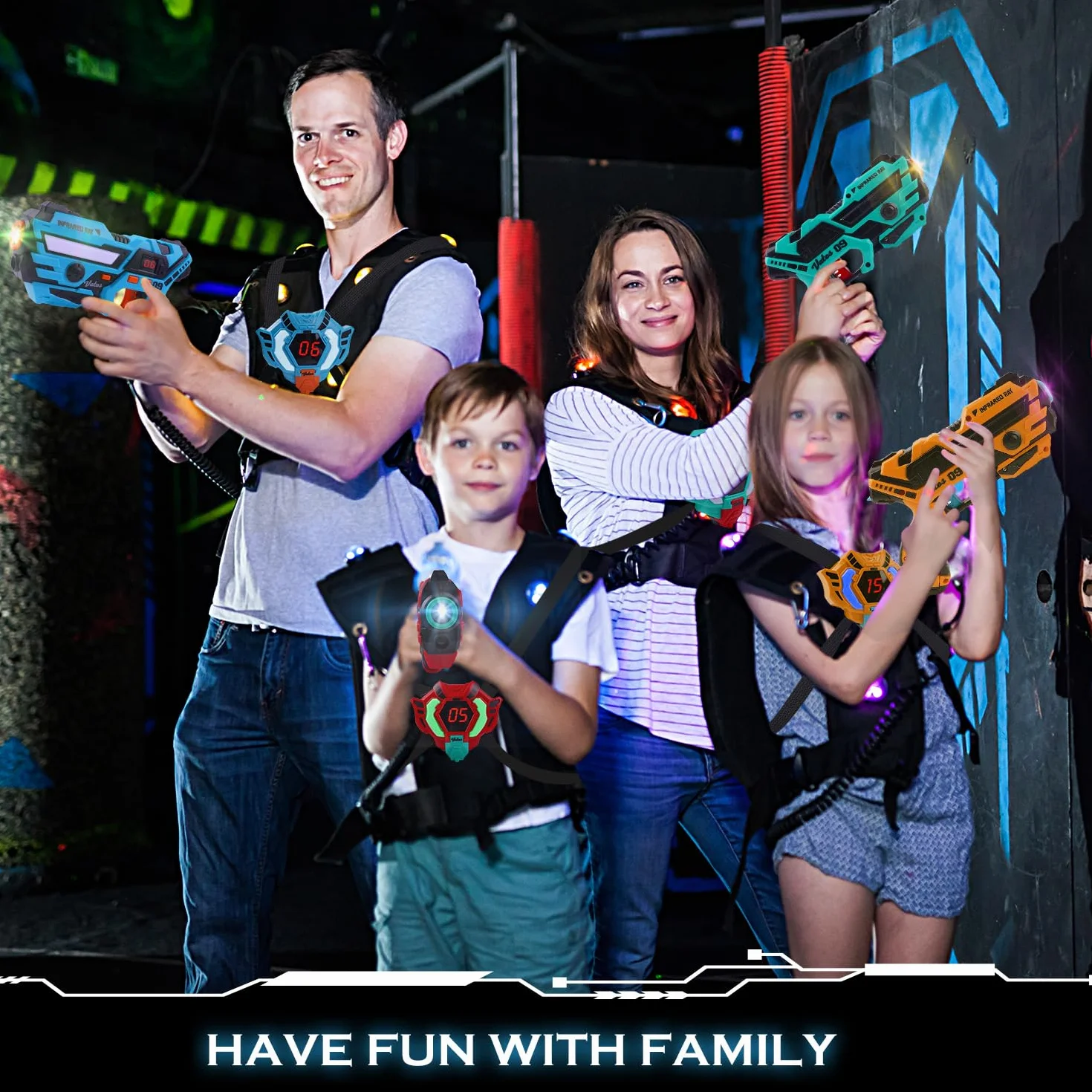 VATOS Laser Tag ricaricabile - Set di Laser Tag a infrarossi con sincronizzazione dei dati in tempo reale, gioco di tiro per 4 giocatori per bambini e ragazzi di età compresa tra 6 e 12 anni