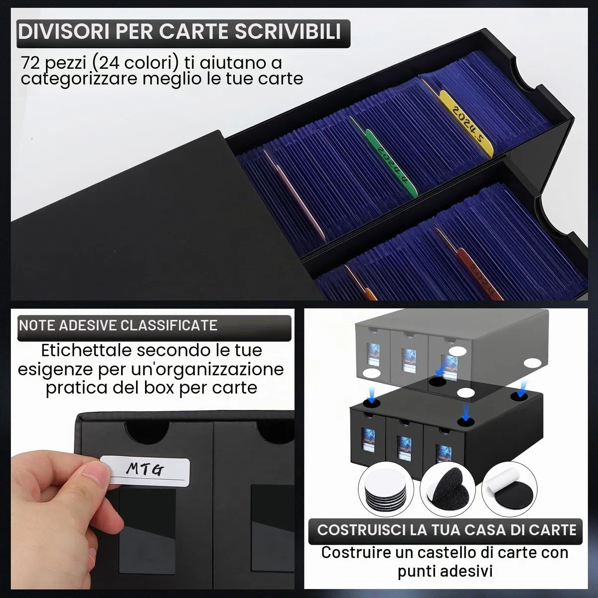 Deck Box per 10800+ Carte, Scatola Porta Carte per MTG con 72 Separatori, Porta Deck con Etichette, Trading Card Box Assemblaggio Libero, per TCG PTCG Yugioh e Carte Sportive