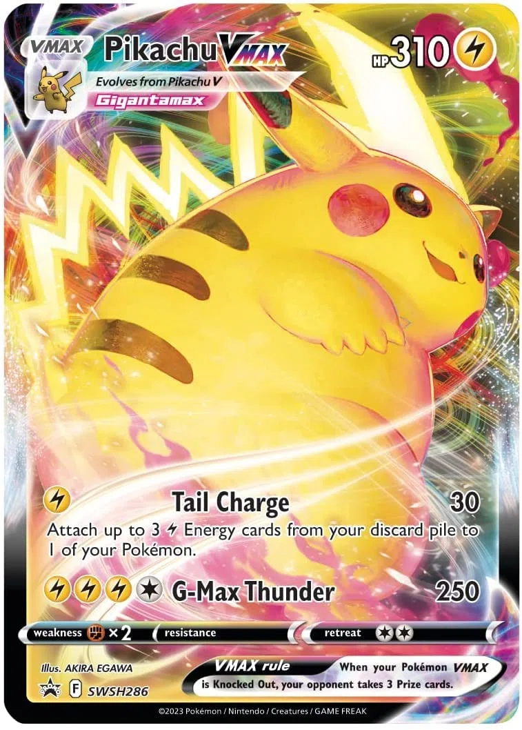 Carta Pokemon V grande, taglia XXL, carta promozionale, carta ufficiale in lingua inglese (lingua italiana non garantita) (Pikachu VMAX SWSH286)
