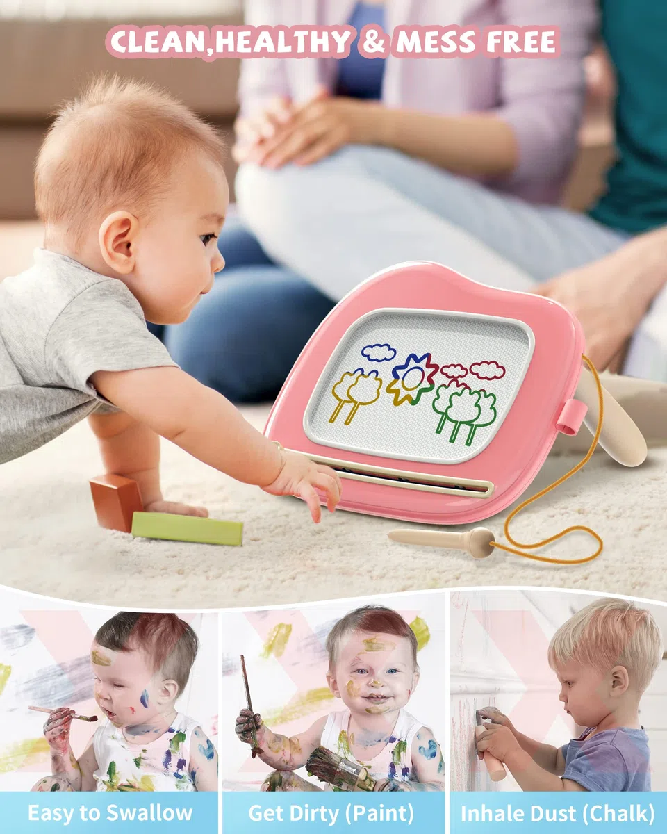 Kikapabi Lavagna Magnetica Giocattolo per Bambini, Doodle Board Colorata Resistente, Gioco Educativo per Bambine e Bambini da 1-3 Anni, Regalo di Compleanno (Rosa, 13.06" W x10.65 H)