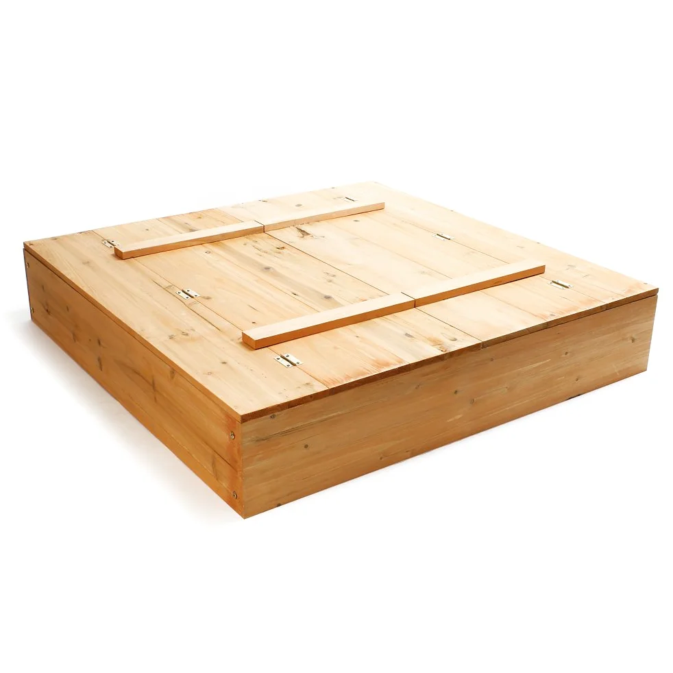 Wiltec Sabbiera in legno 98x98x18 cm con coperchio ribaltabile e panchine Sabbionaia