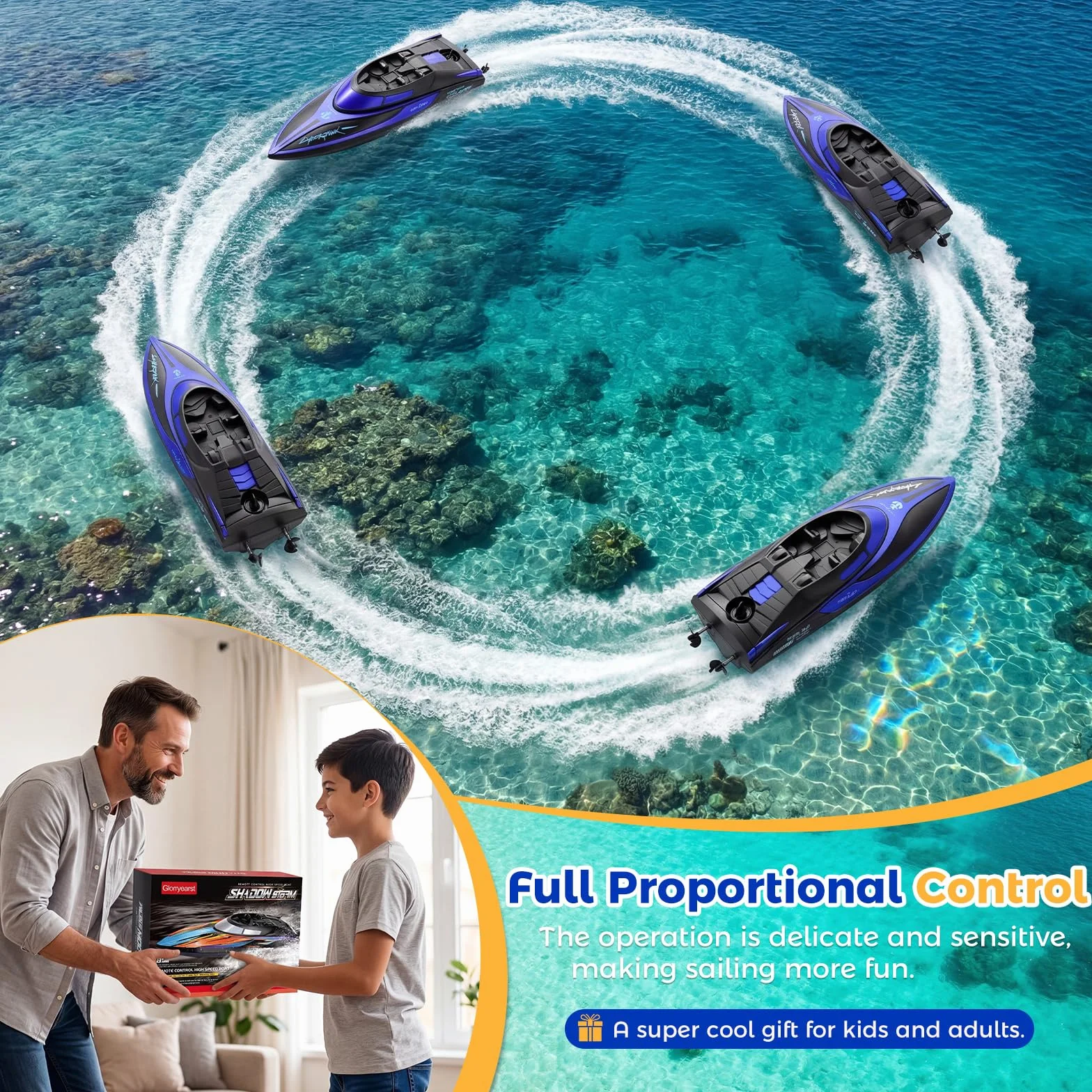 Coikes Barca Telecomandata Professionale Barca RC con Luce LED Impermeabile Sottomarino Telecomandato per Bambini Adulti Barca Radiocomandata Ricaricabile per Piscine Laghi Stagni