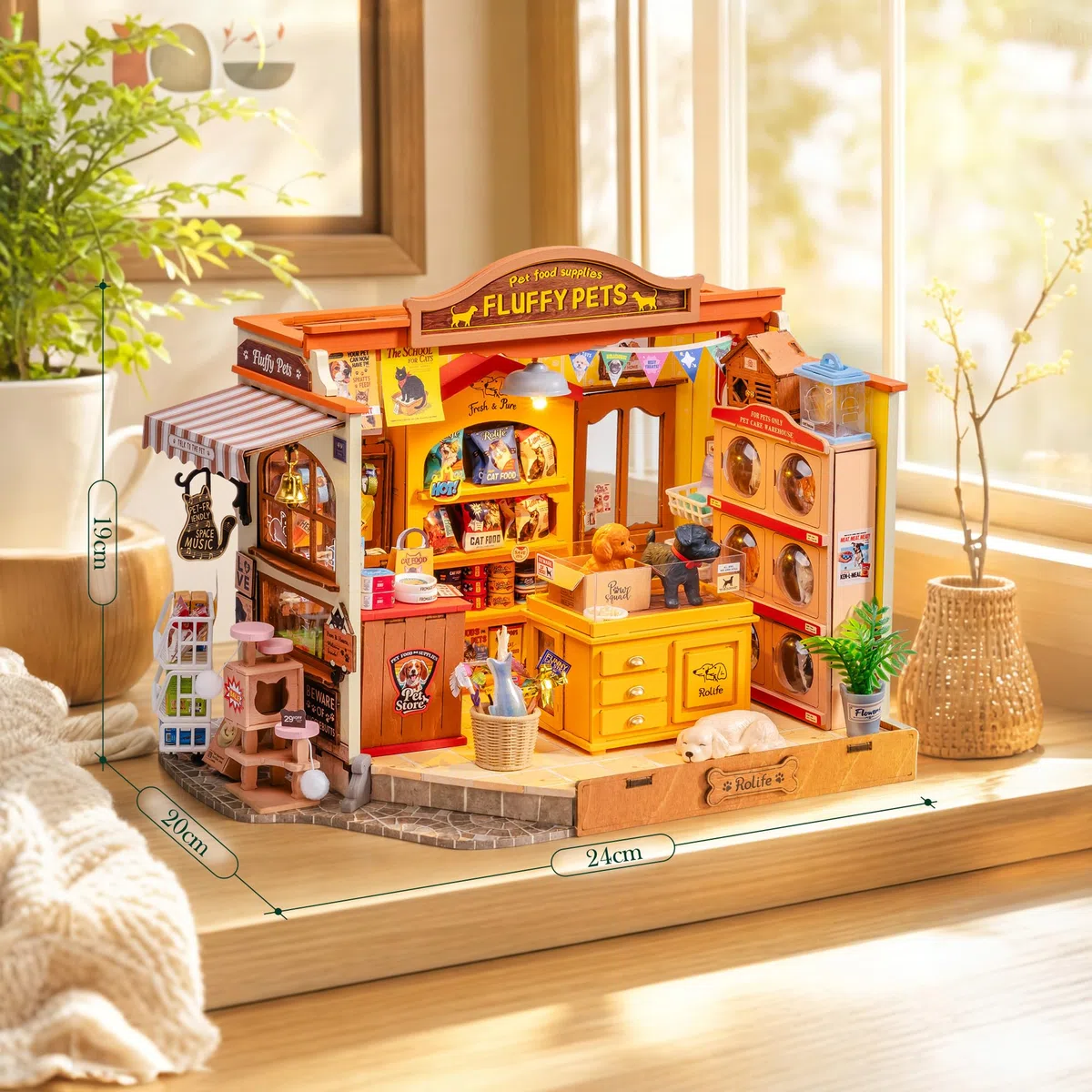Rolife Kit fai da te in miniatura per casa delle bambole Fluffy Friends, accogliente negozio di animali domestici piccola casa con mobili, kit di costruzione in miniatura fai da te per gli amanti