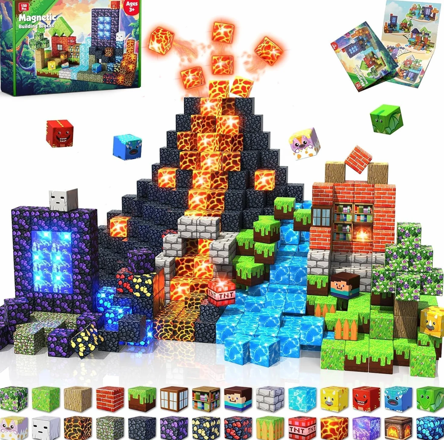 Magneverse Costruzioni Magnetiche 150 Pcs Costruzioni Magnetiche per Bambini - Foresta e Dinosauri - Giocattoli Magnetici Montessori per Bambini dai 3 ai 9 Anni Regali di Pasqua per Ragazzi e Ragazze