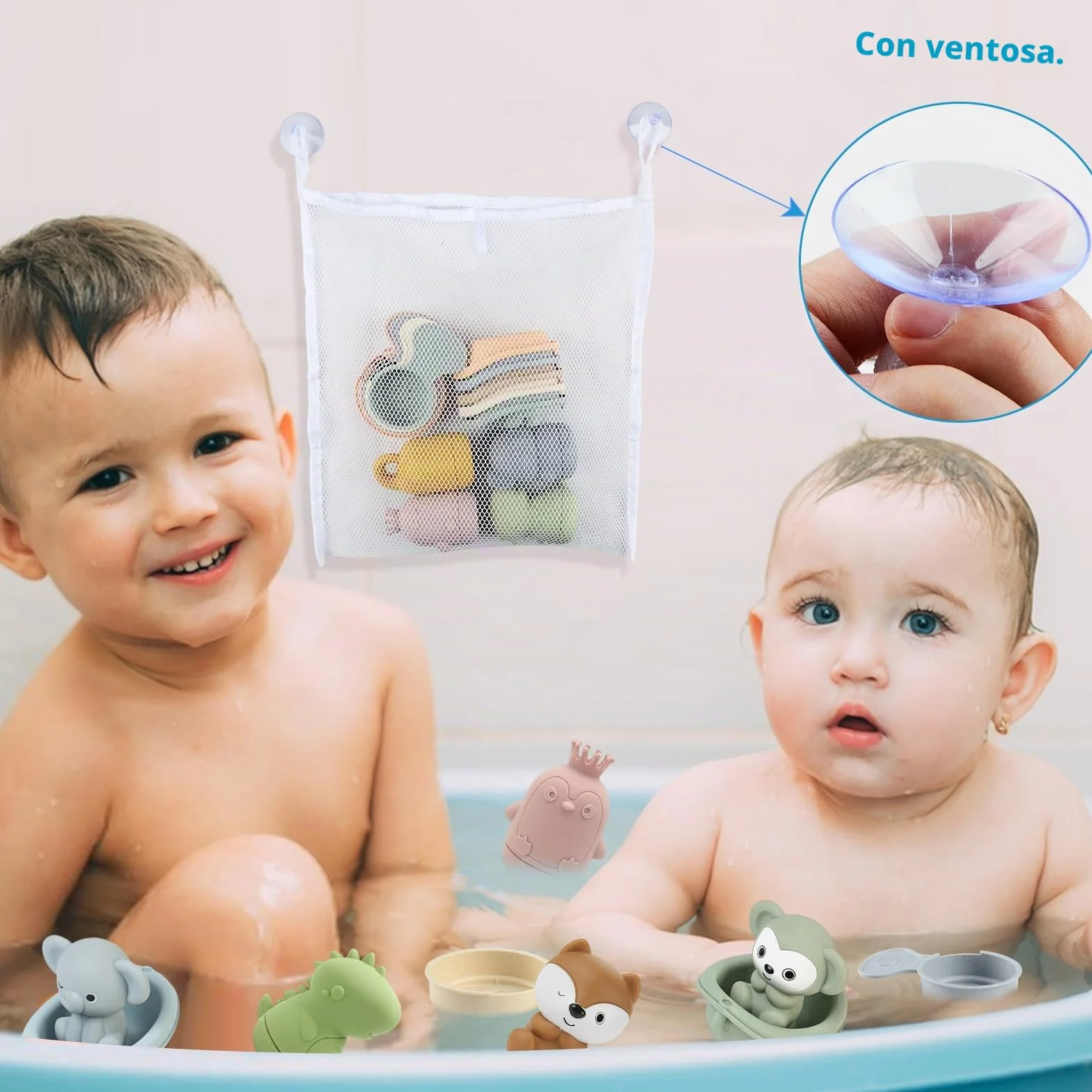 Giocattoli da Bagno Bambini, Giochi Bagnetto, Giocattoli Animali in Silicone con Barchette da Bagno Impilabili e Cucchiaio, Giochi Acqua Giocattolo Che Nuota Giochi Vasca da Bagno Bambini 1 2 3 4 Anni