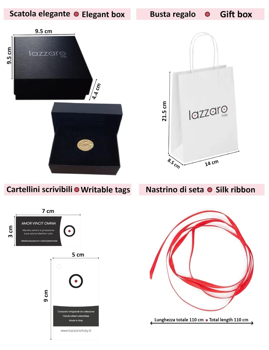 Moneta dell'amore per fortuna e protezione: "Amor vincit omnia" - Idea regalo donna, uomo, mamma, nonni – San Valentino, compleanni, ricorrenze – Metallo placcato oro – Made in Italy