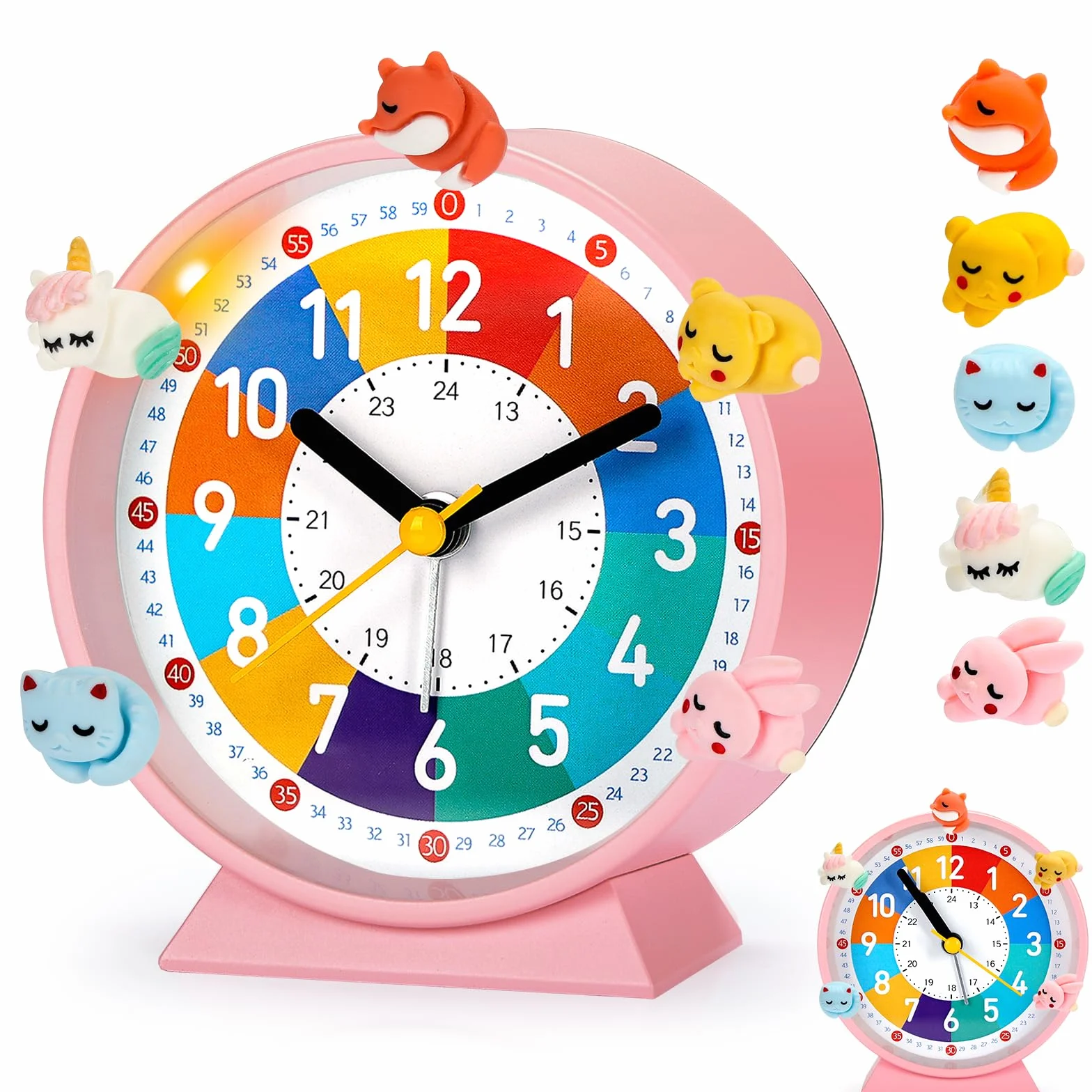 Sveglia Bambini, Adatta Ai Bambini Che Iniziano Ad Andare A Scuola, Nessun Ticchettio, Funzione Luce Notturna E Funzione Snooze, Con 5 Adorabili Decorazioni Per Sveglia Comodino.