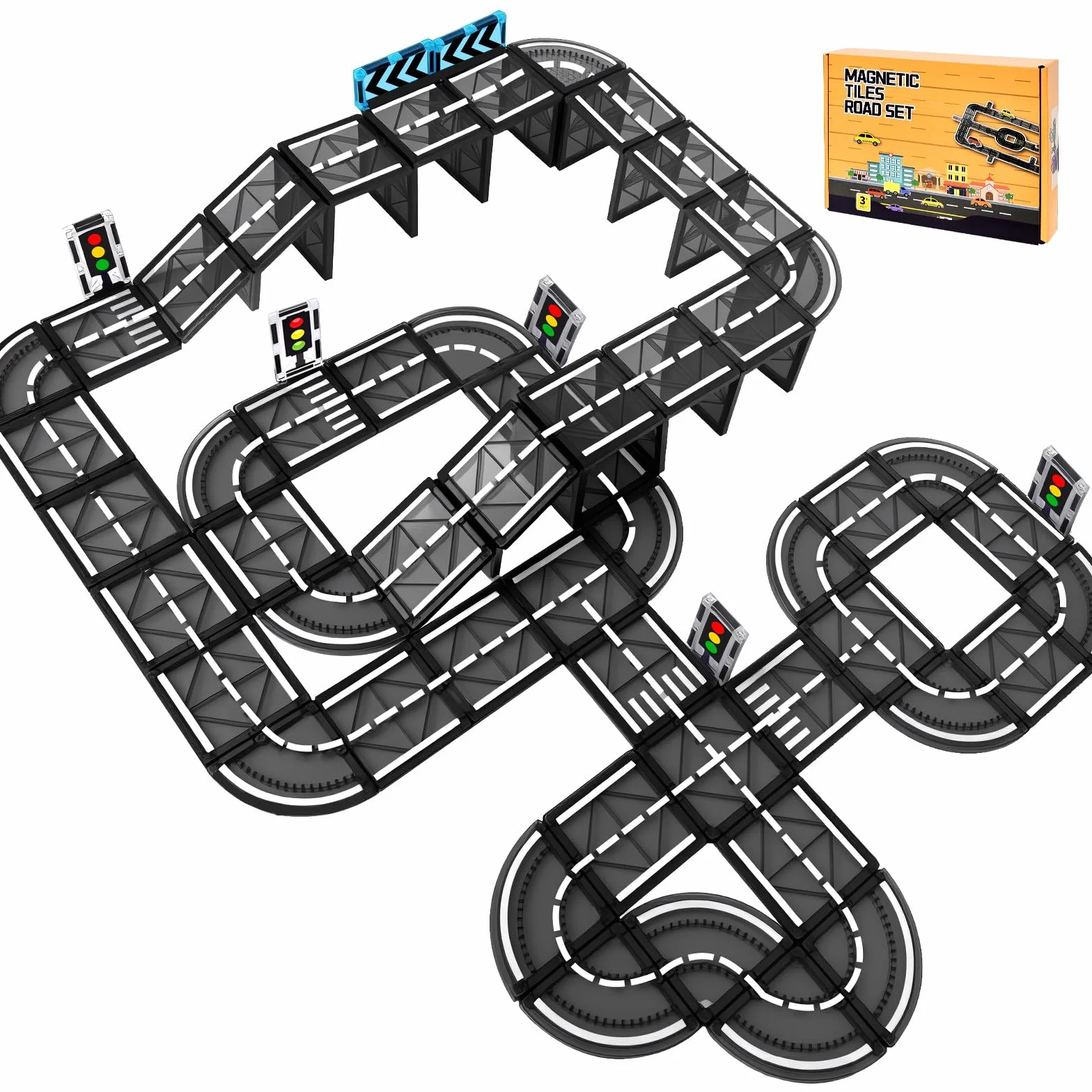 BuzzoXerex Costruzioni Magnetiche Strade, 70 Pezzi Tessere Magnetiche Strada, Piastrelle Magnetic Tiles Giocattoli Costruzioni Regalo Bambino 3 4 5 anni (70 Pezzi)