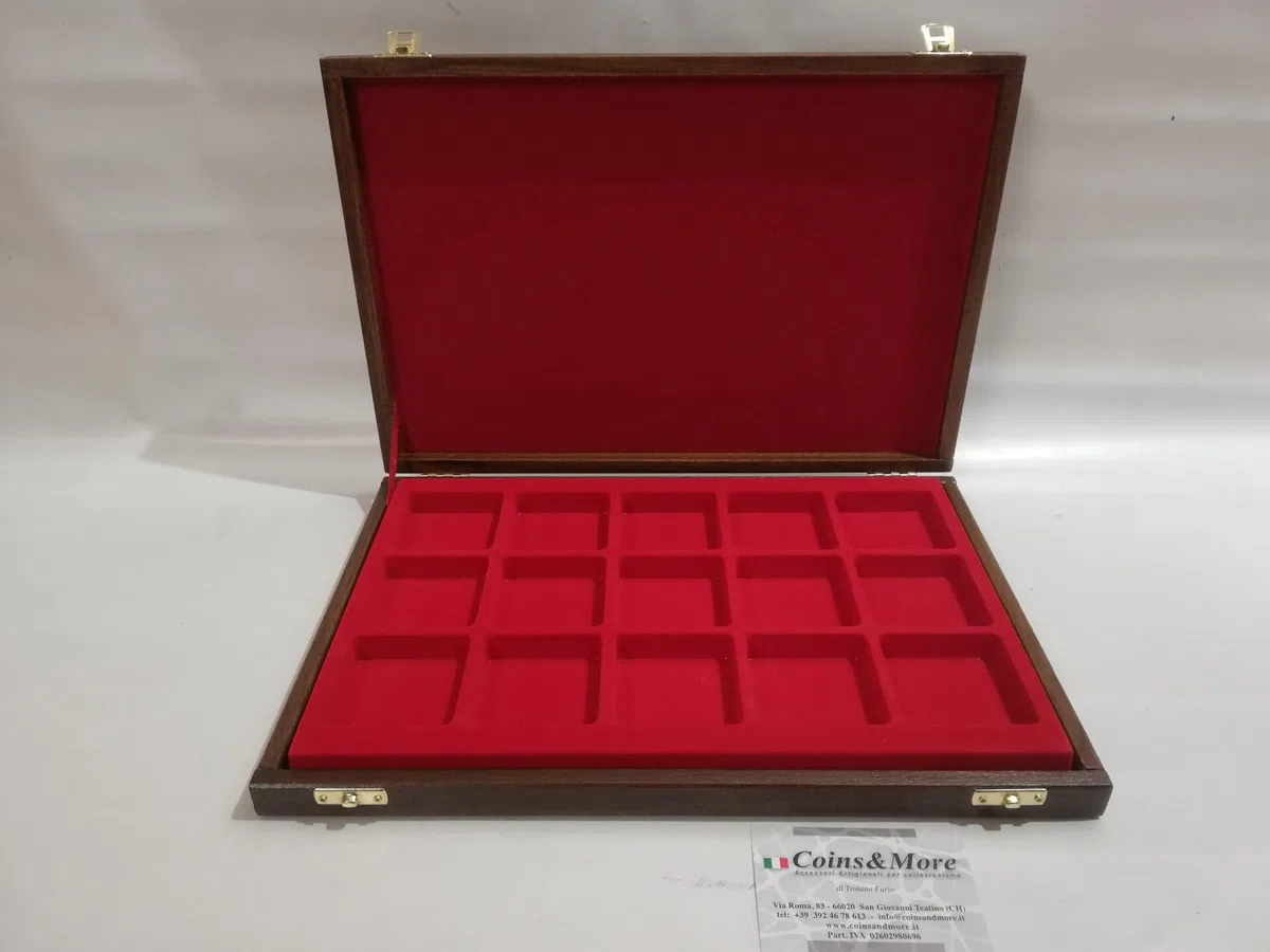 Coins&More Cofanetto in legno per orologi da taschino, gemme, fossili e minerali – fatto a mano, interni morbidi, certificato