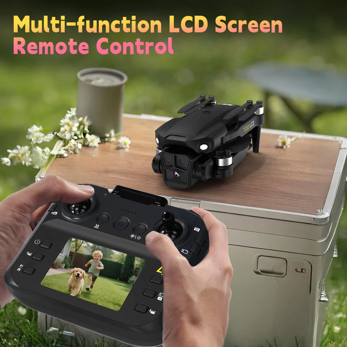 Toladrone Pieghevole Drone con Telecamera 4K, Droni con Trasmissione su Schermo LCD, modalità Headless, Regolazione Elettrica a 90°, Quadricottero RC per Adulti, TD12LCD Drone per Principianti