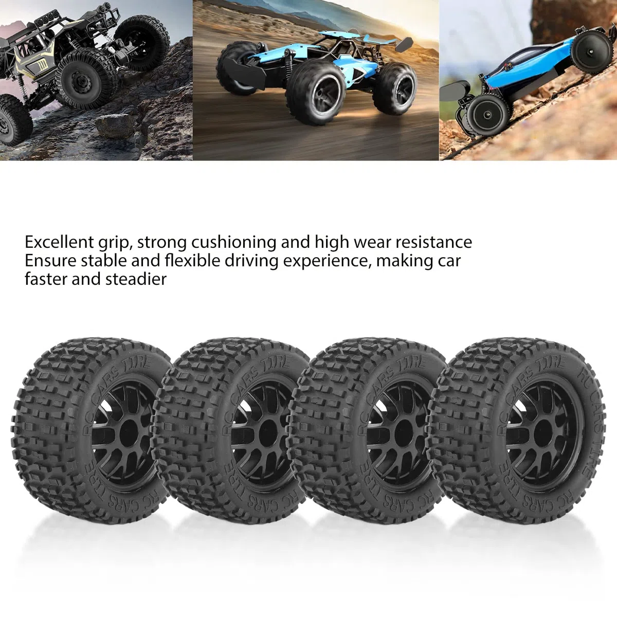 Ruota per Camion RC, 4 Pezzi Ammortizzazione Forte Pneumatici RC Ecologici Struttura Irregolare Presa Eccellente per 1:14 1:16 1:18