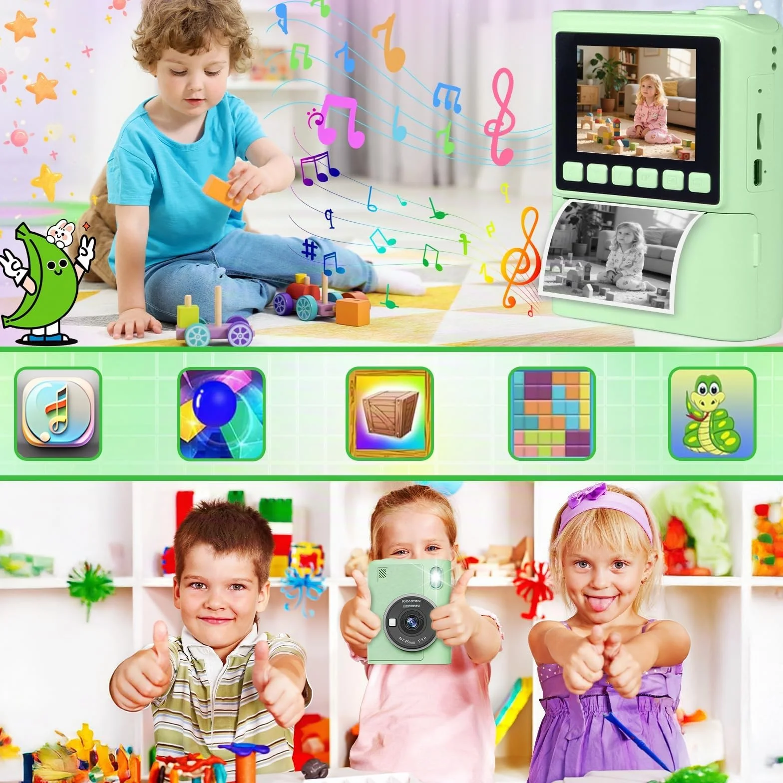 Macchina Fotografica Bambini Istantanea,2.4 Pollici 1080P Fotocamera Digitale Bambini con 32GB e 6 Rotoli di Carta da Stampa,Fotocamera,per Bambine i dai 3-12 Anni